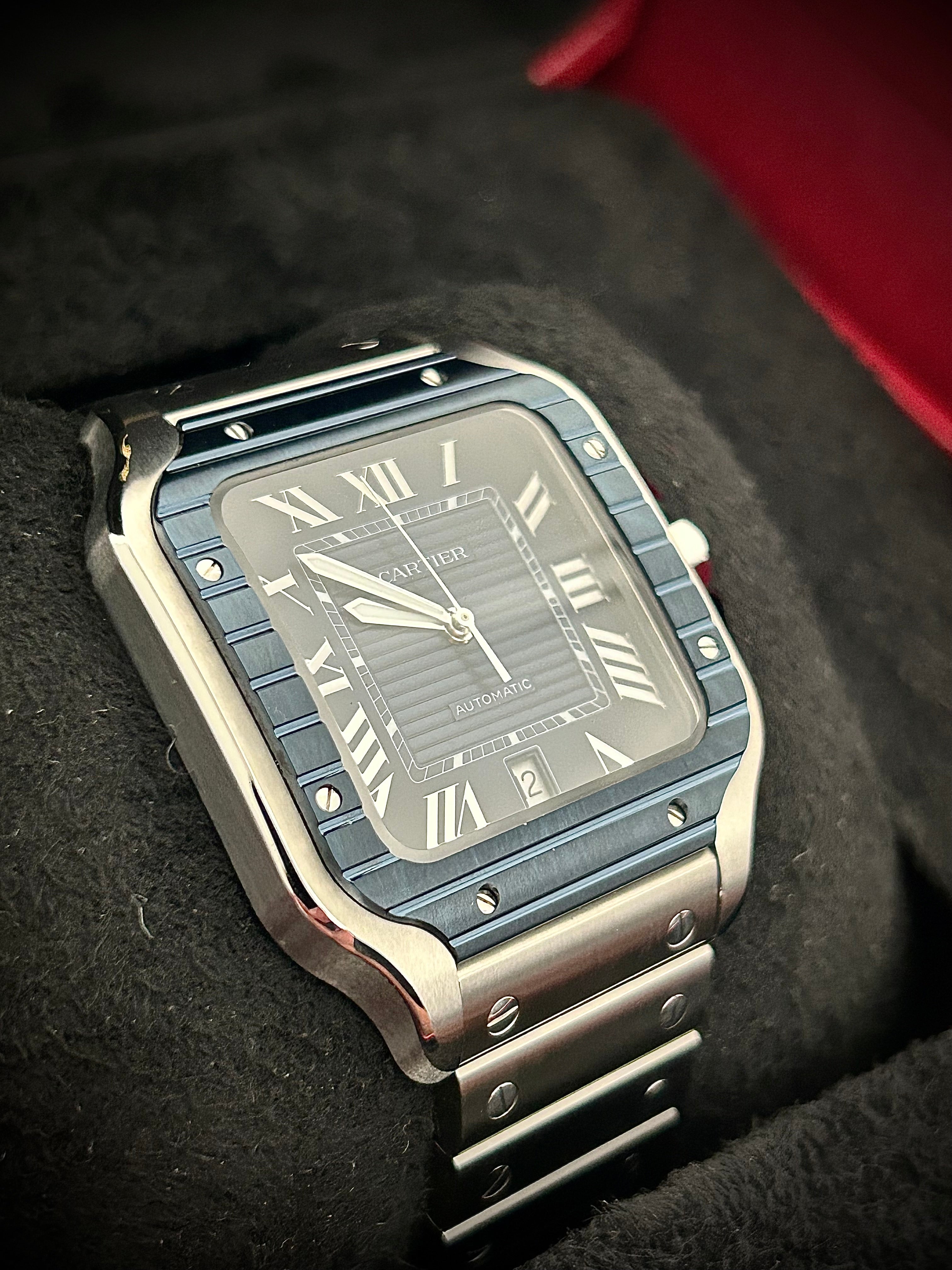 2024 CARTIER SANTOS DE CARTIER LARGE, BLUE PVD, WSSA0048, FULL SET, INC GST