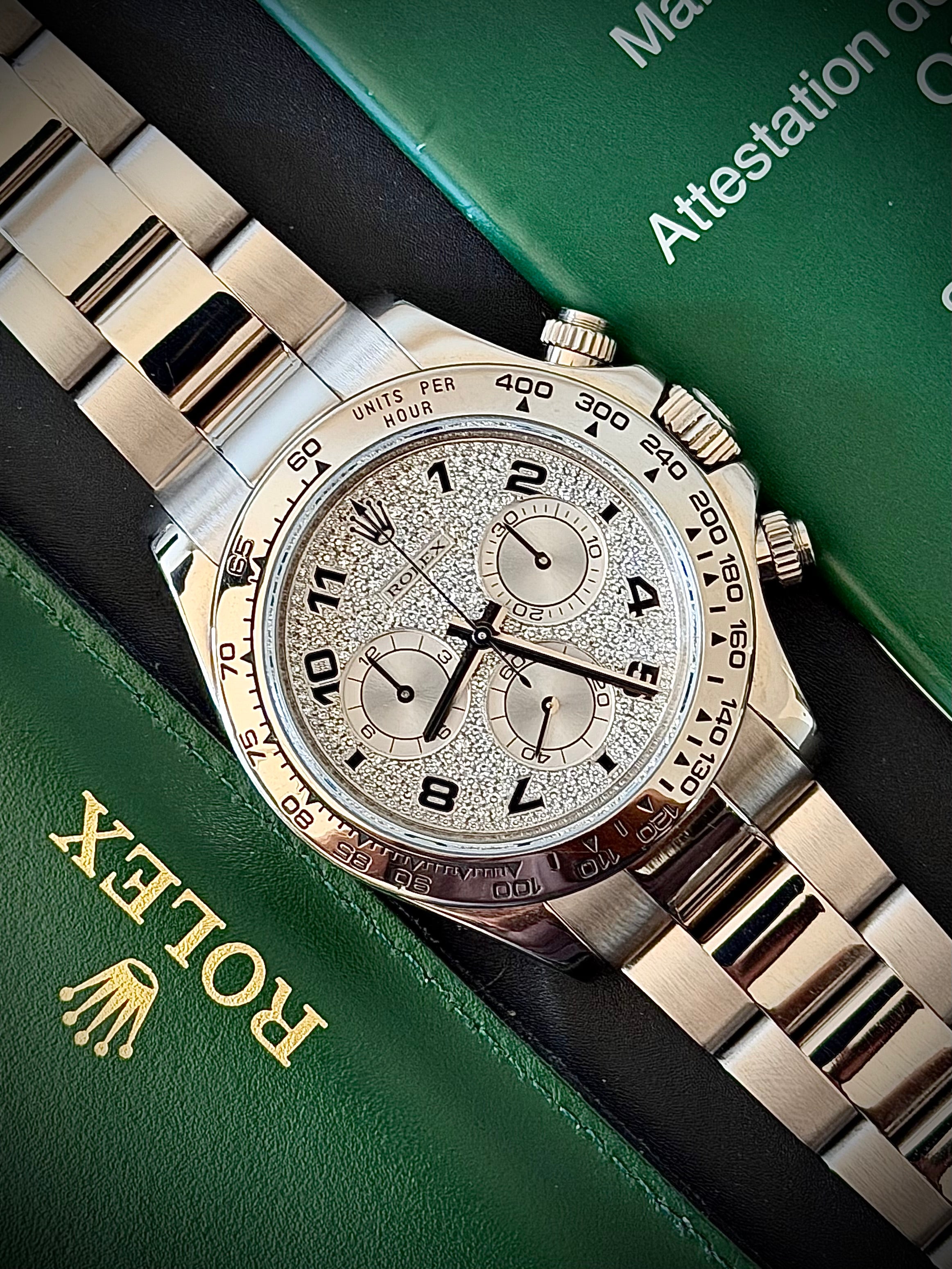 2008 ROLEX DAYTONA 18CT WHITE GOLD, 116509, FACTORY DIAMOND PAVÉ DIAL, FULL SET, INC GST