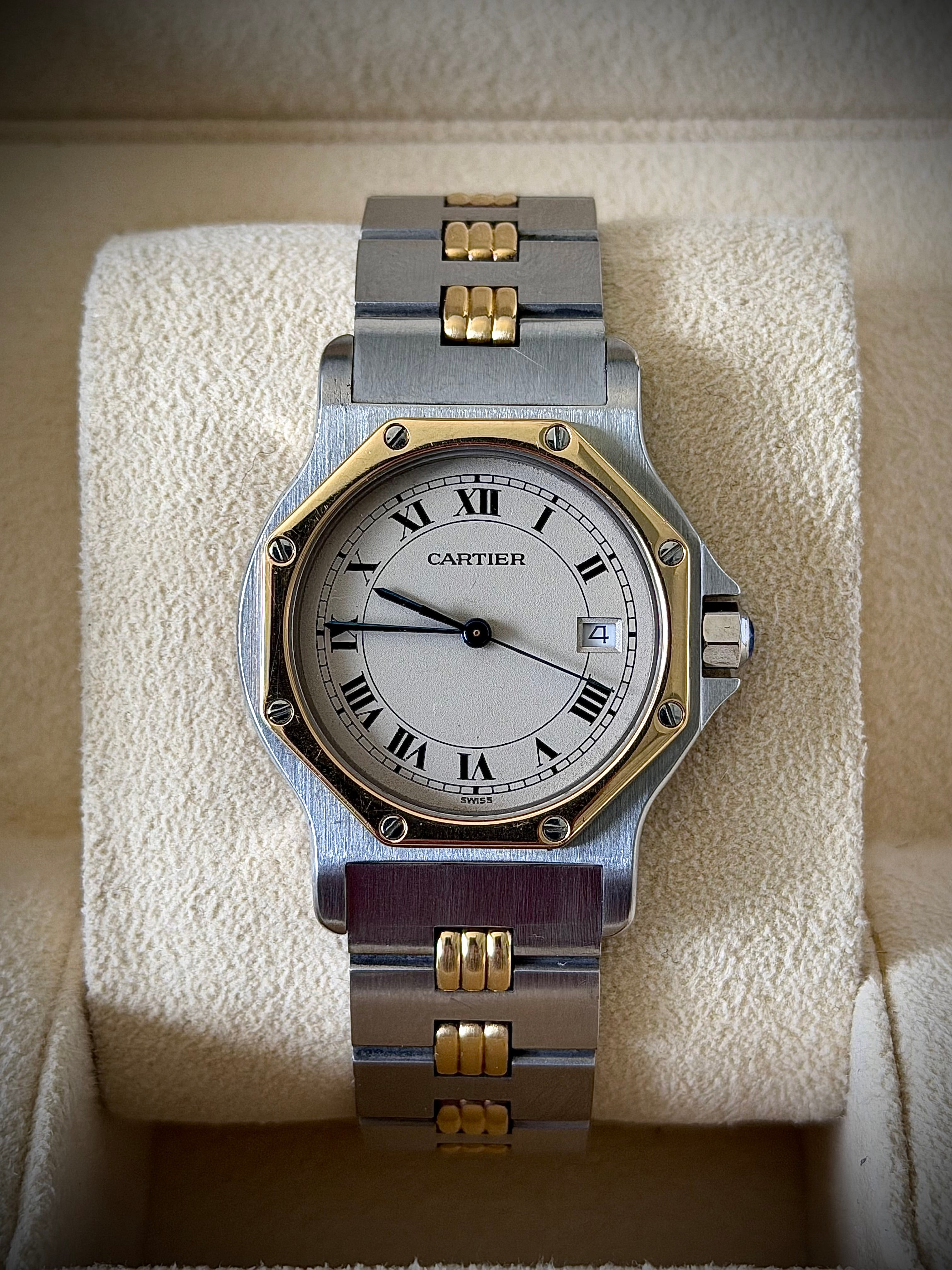 1990s CARTIER SANTOS OCTAGON, 187902, 30MM, WATCH ONLY, INC GST