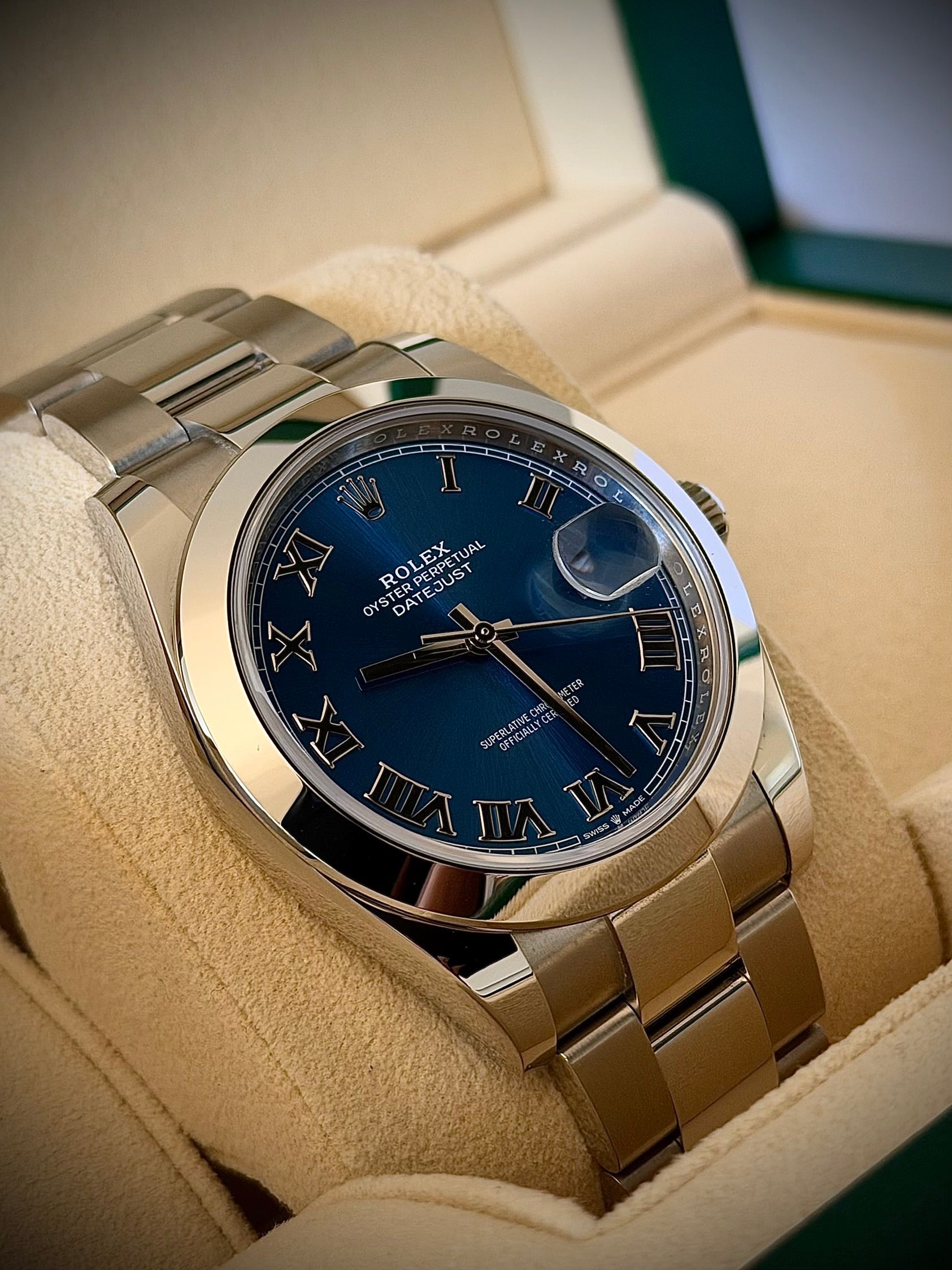 2023 ROLEX DATEJUST 41, AZZURO BLUE, 126300, AS NEW, FULL SET, INC GST