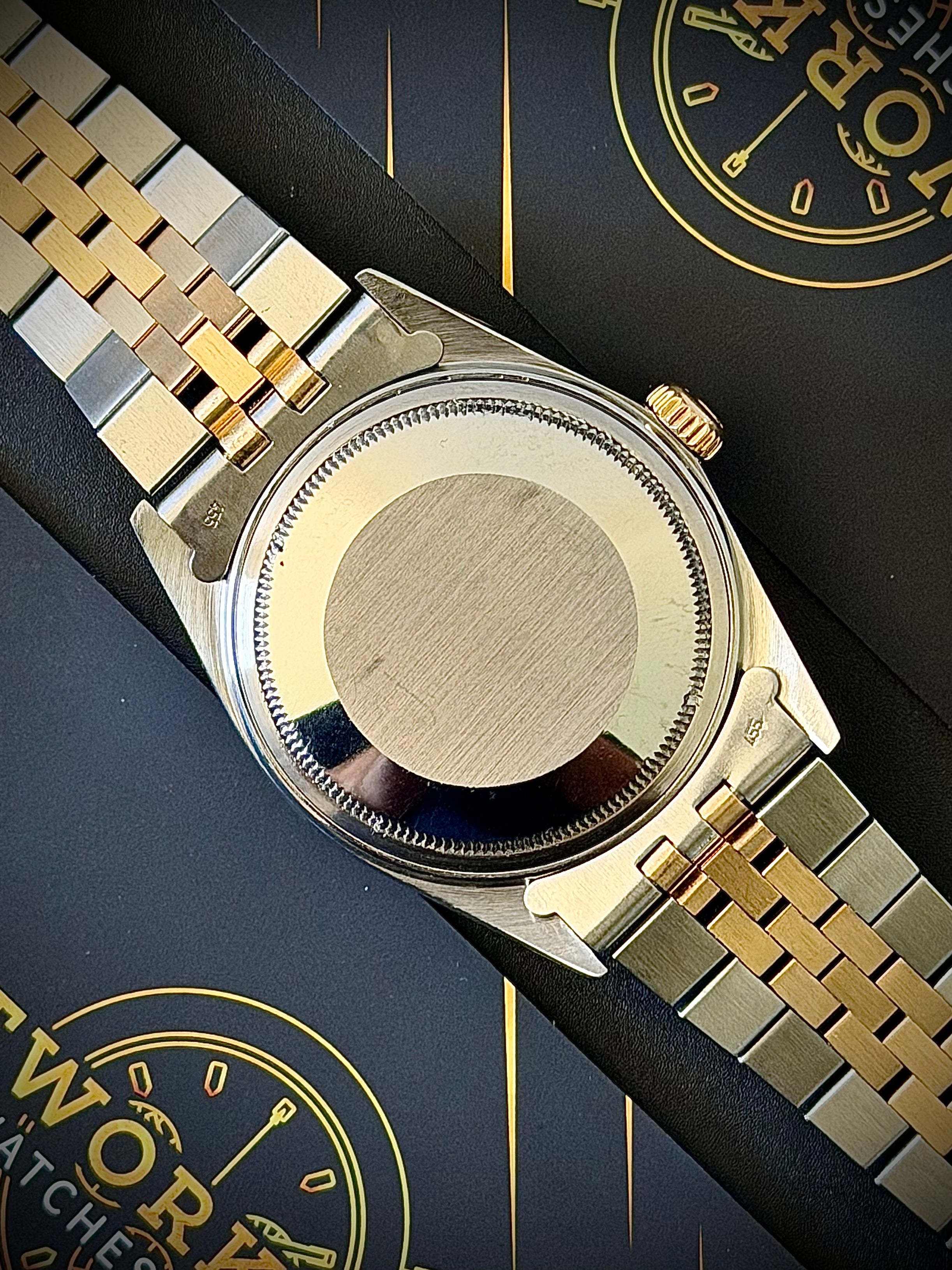 1987 ROLEX DATEJUST 36, 16013, CHAMPAGNE DIAL, FLUTED BEZEL, JUBILEE BRACELET, WATCH ONLY, INC GST