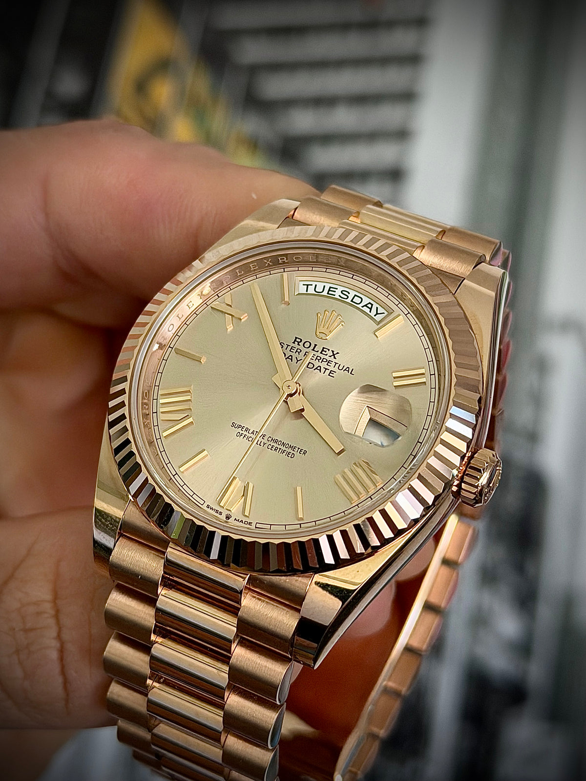 2024 ROLEX DAY-DATE 40, 228235, SUNDUST DIAL, 18CT EVEROSE GOLD, FULL SET, INC GST