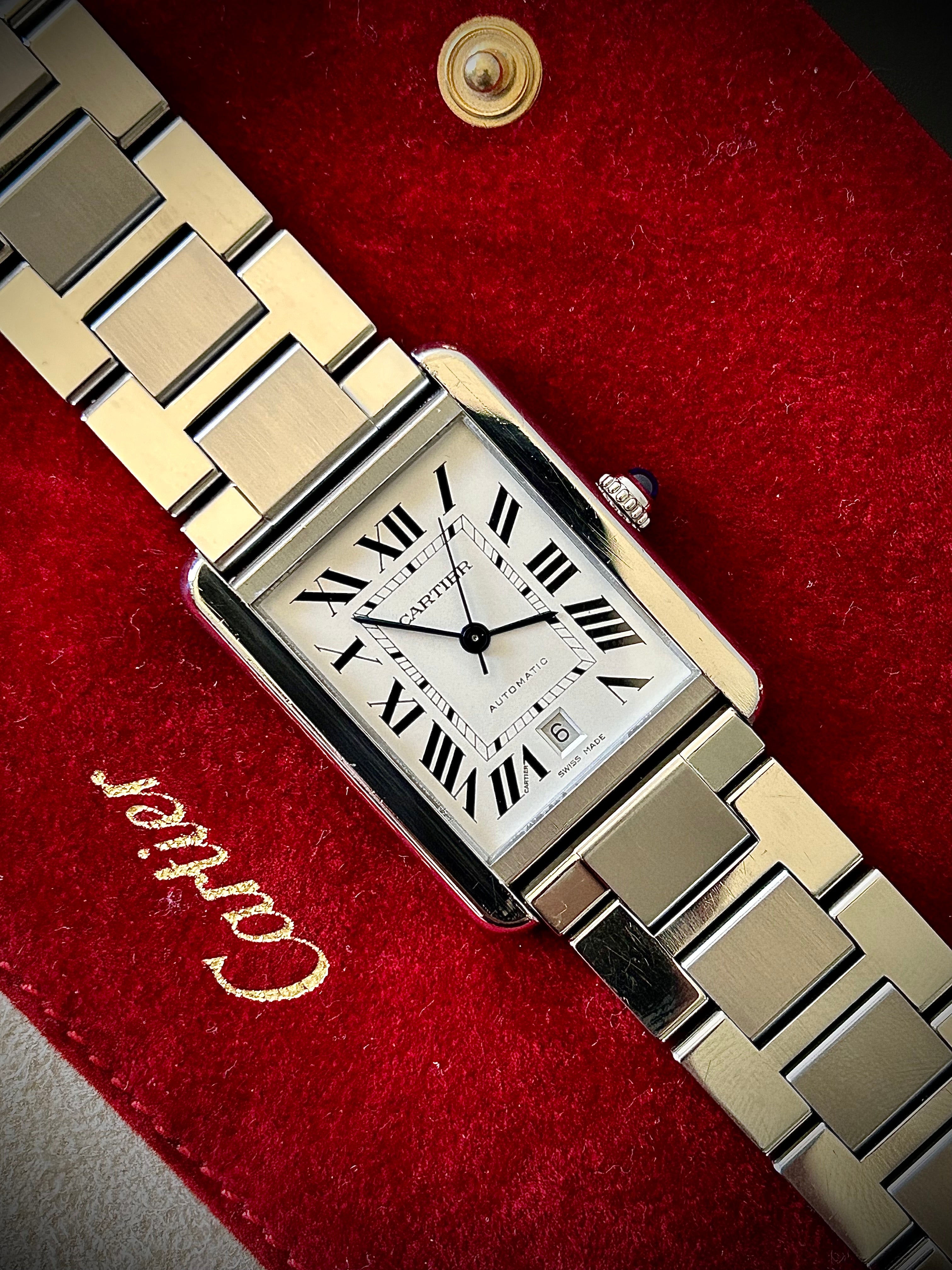 CARTIER TANK SOLO XL AUTOMATIC, W5200028, WATCH + CARTIER POUCH, INC GST