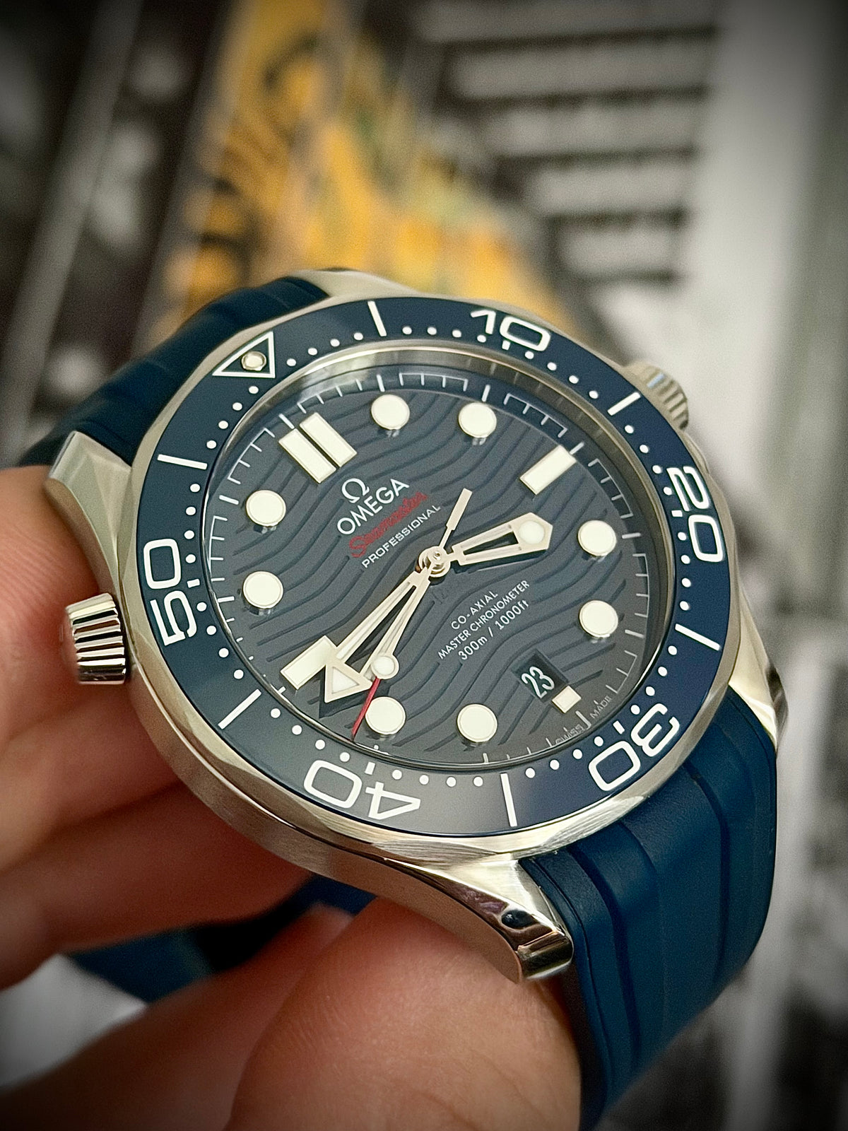 2024 OMEGA SEAMASTER DIVER 300M, 210.32.42.20.03.001, BLUE DIAL, BLUE RUBBER STRAP, FULL SET, INC GST