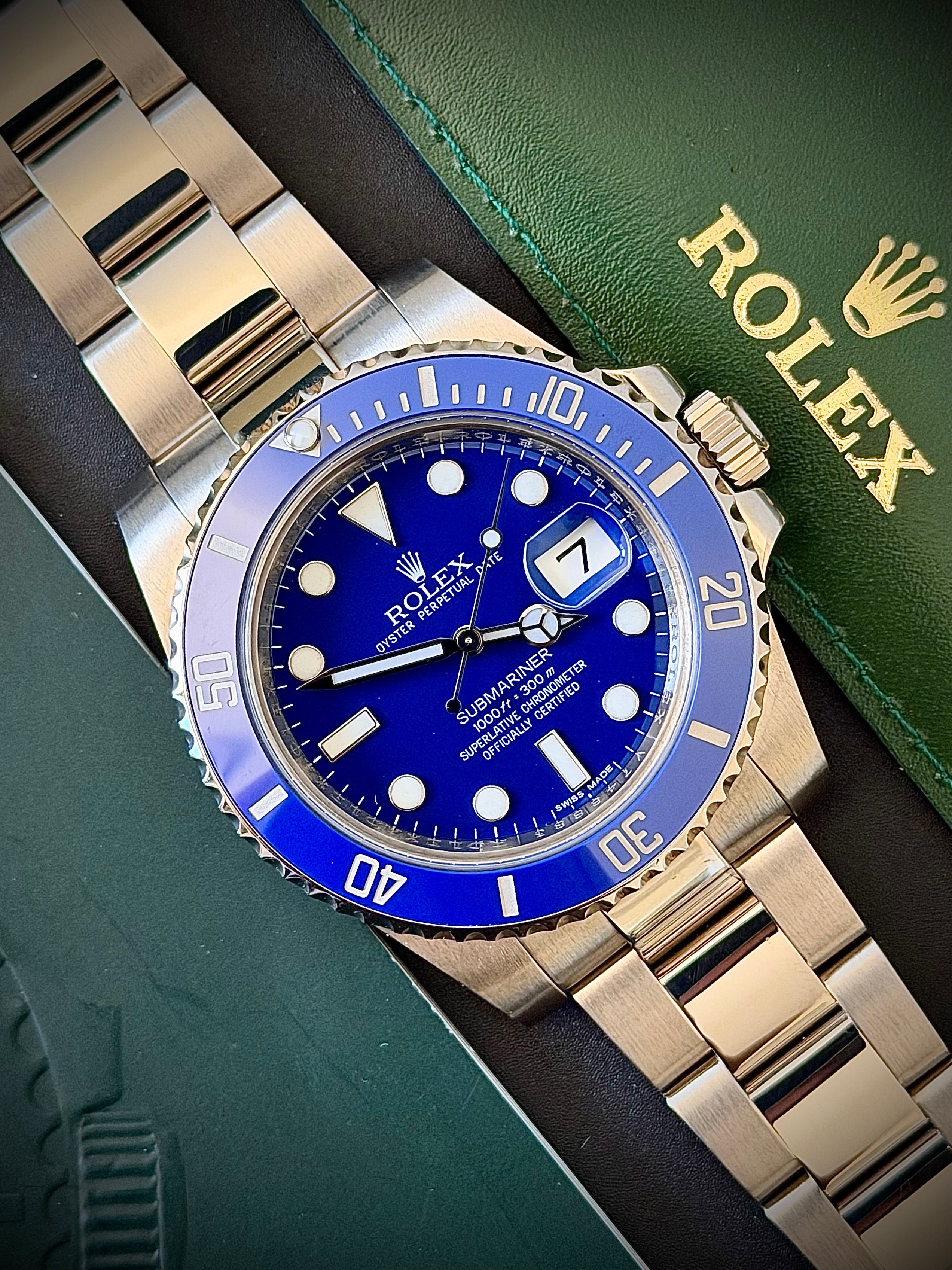 2010 ROLEX SUBMARINER DATE, 116619LB, SMURF, FULL SET, INC GST