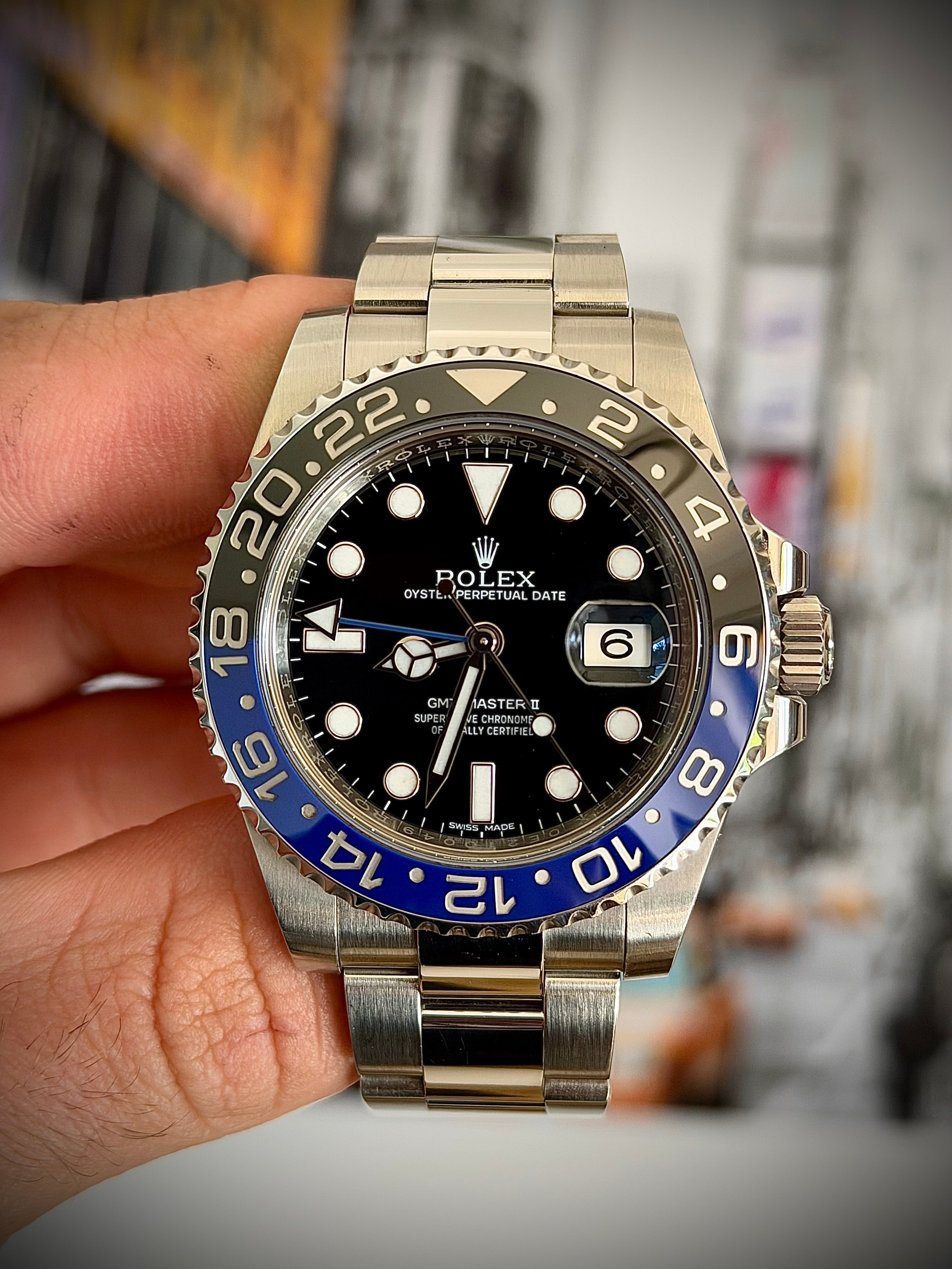 2015 ROLEX GMT MASTER II, BATMAN, 116710BLNR, BOX AND PAPERS, INC GST
