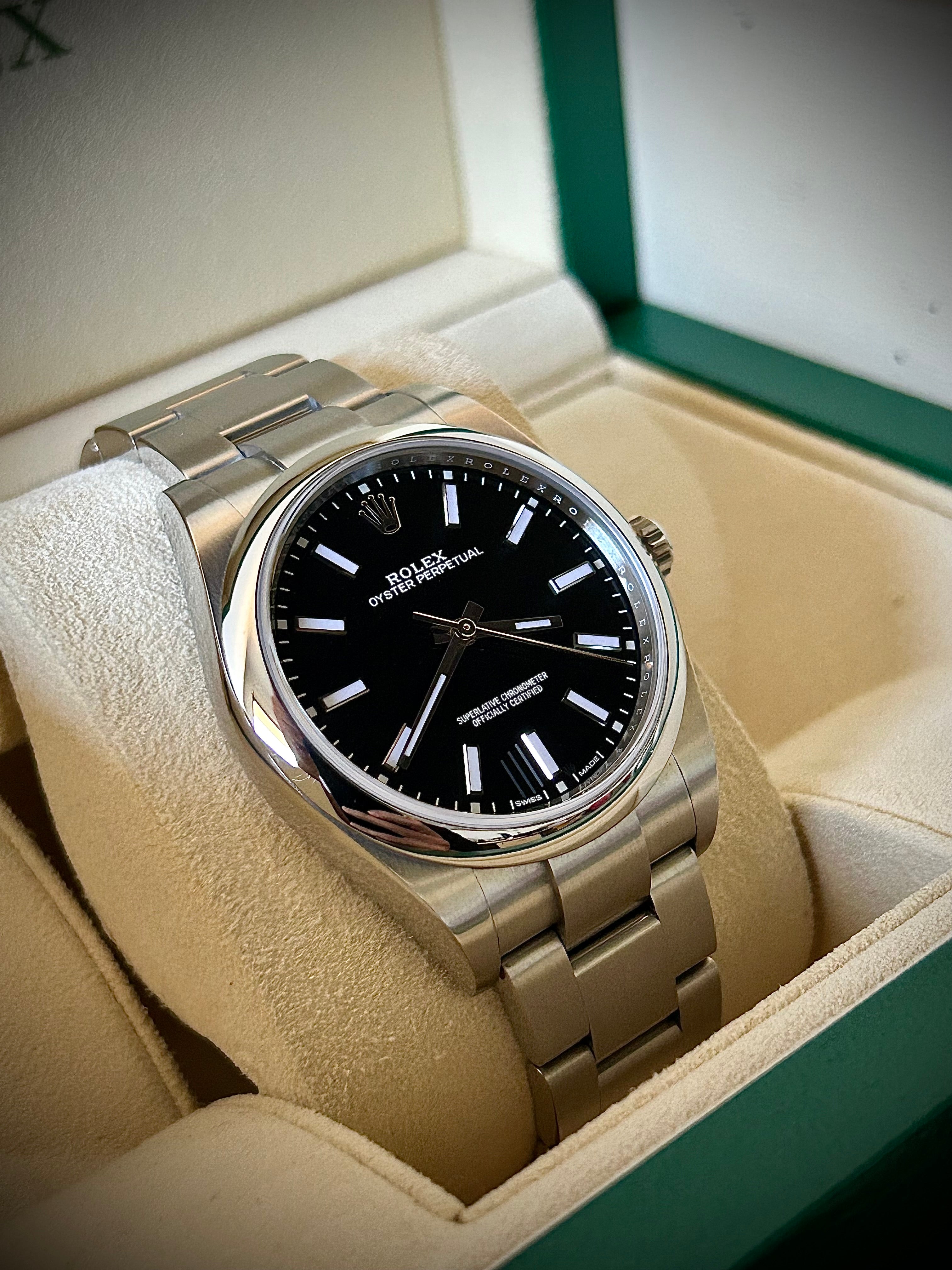 2019 ROLEX OYSTER PERPETUAL 39 BLACK DIAL, 114300, FULL SET, INC GST