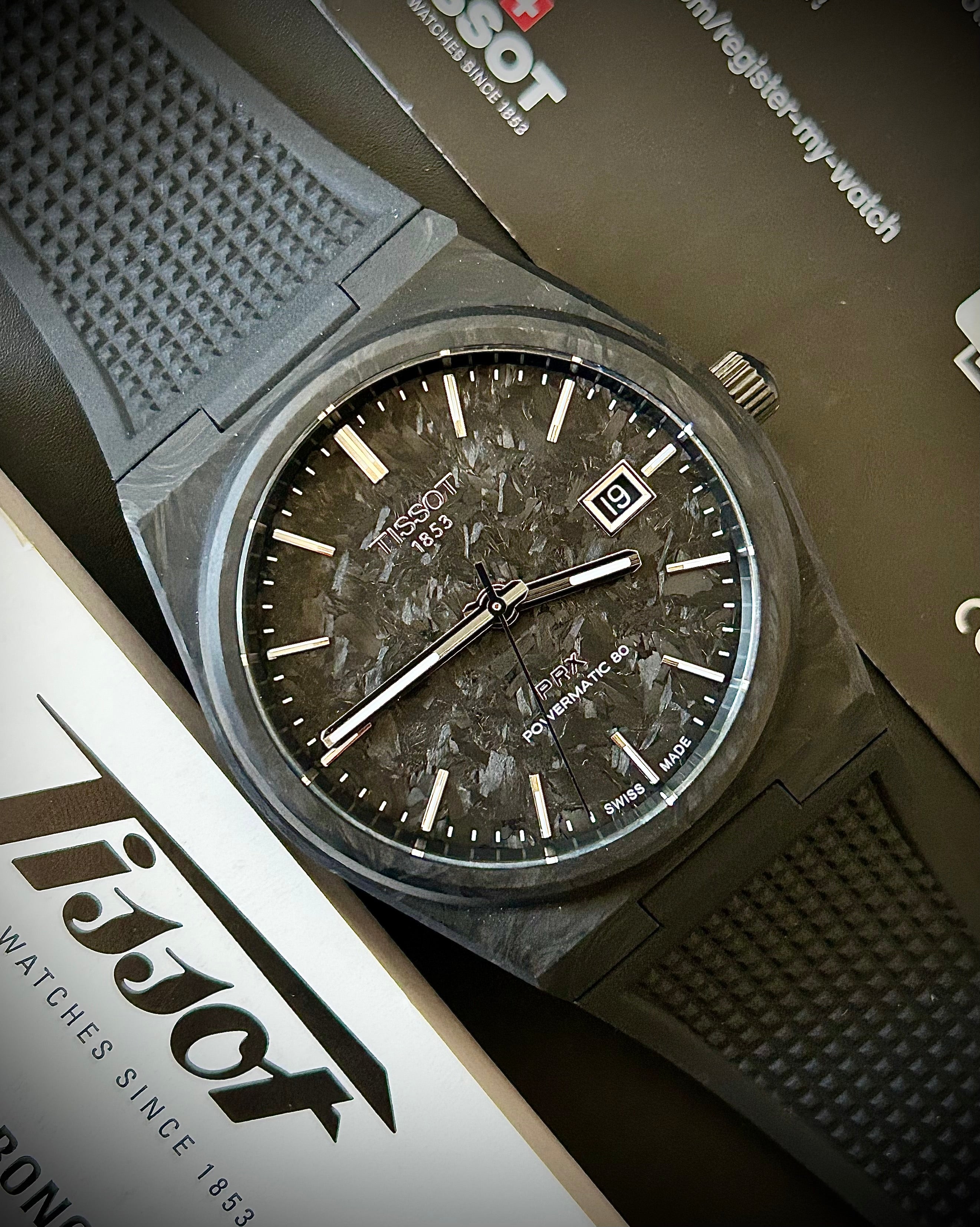 2025 TISSOT PRX POWERMATIC 80 40MM CARBON, FULL SET, INC GST