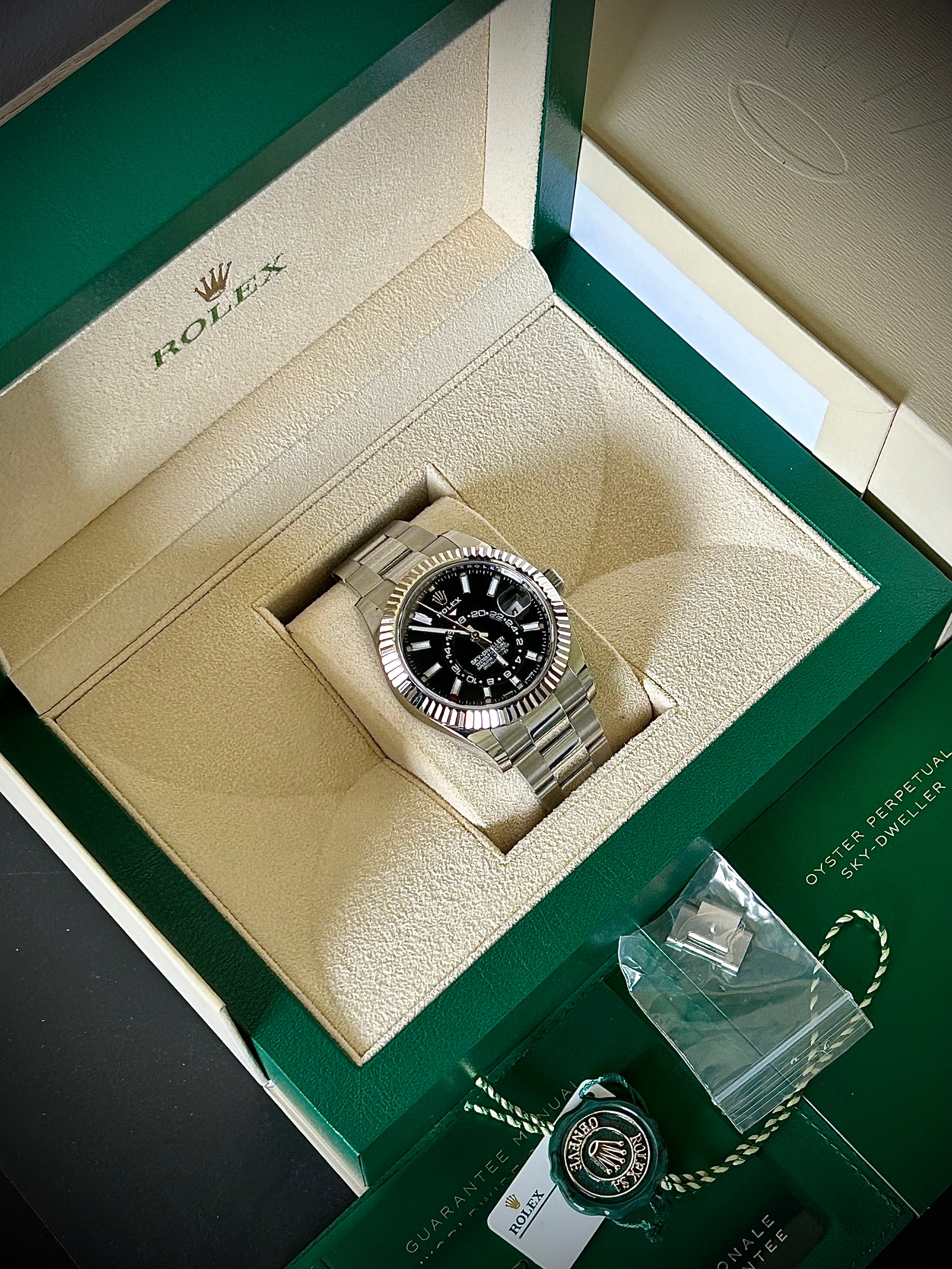 2022 ROLEX SKY DWELLER, BLACK DIAL, OYSTER, 326934, FULL SET, INC GST