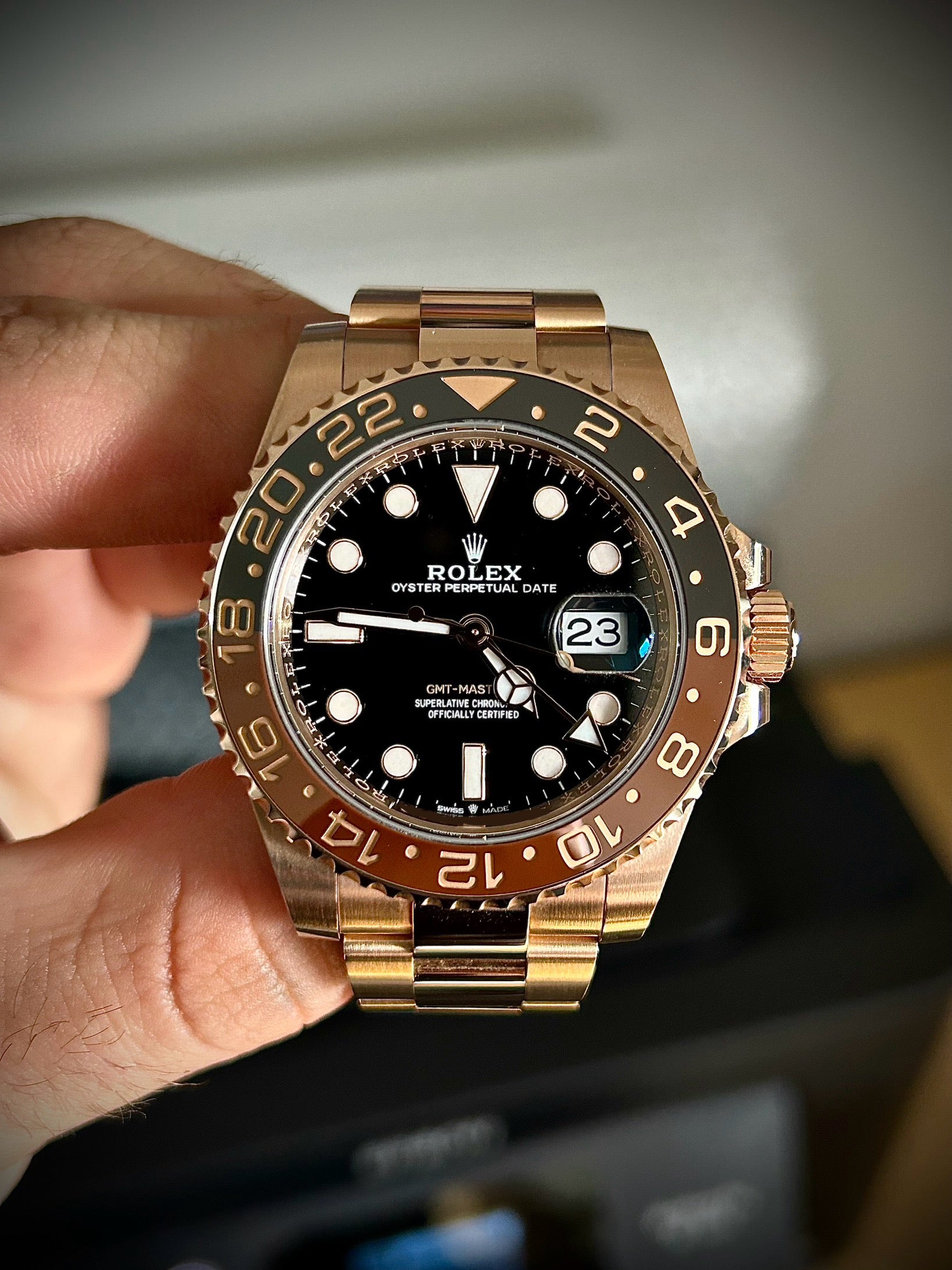 2023 ROLEX GMT MASTER II, ROOTBEER, 126715CHNR, FULL SET, INC GST