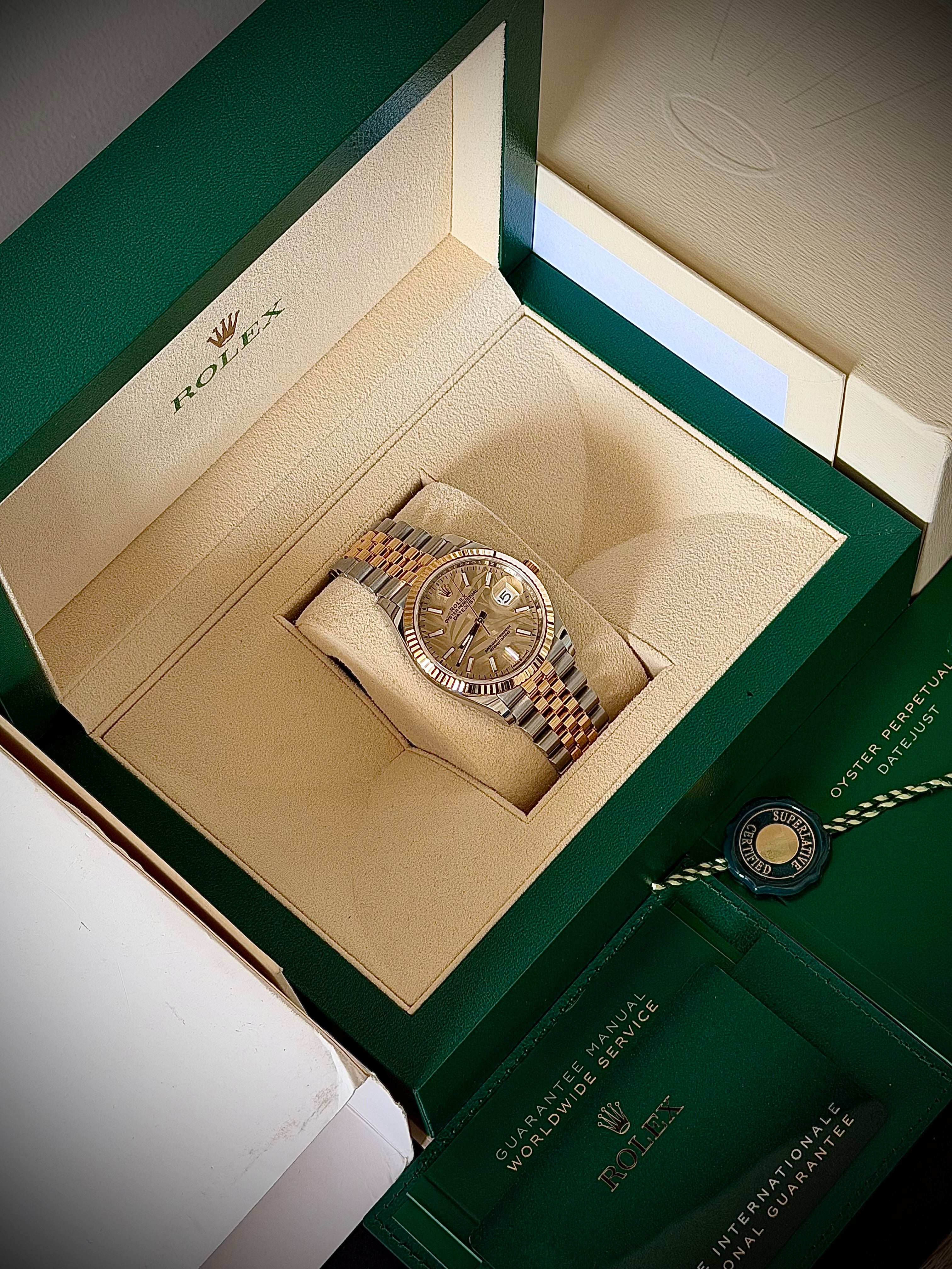 2021 ROLEX DATEJUST 36, PALM MOTIF DIAL, 126233, FULL SET, INC GST