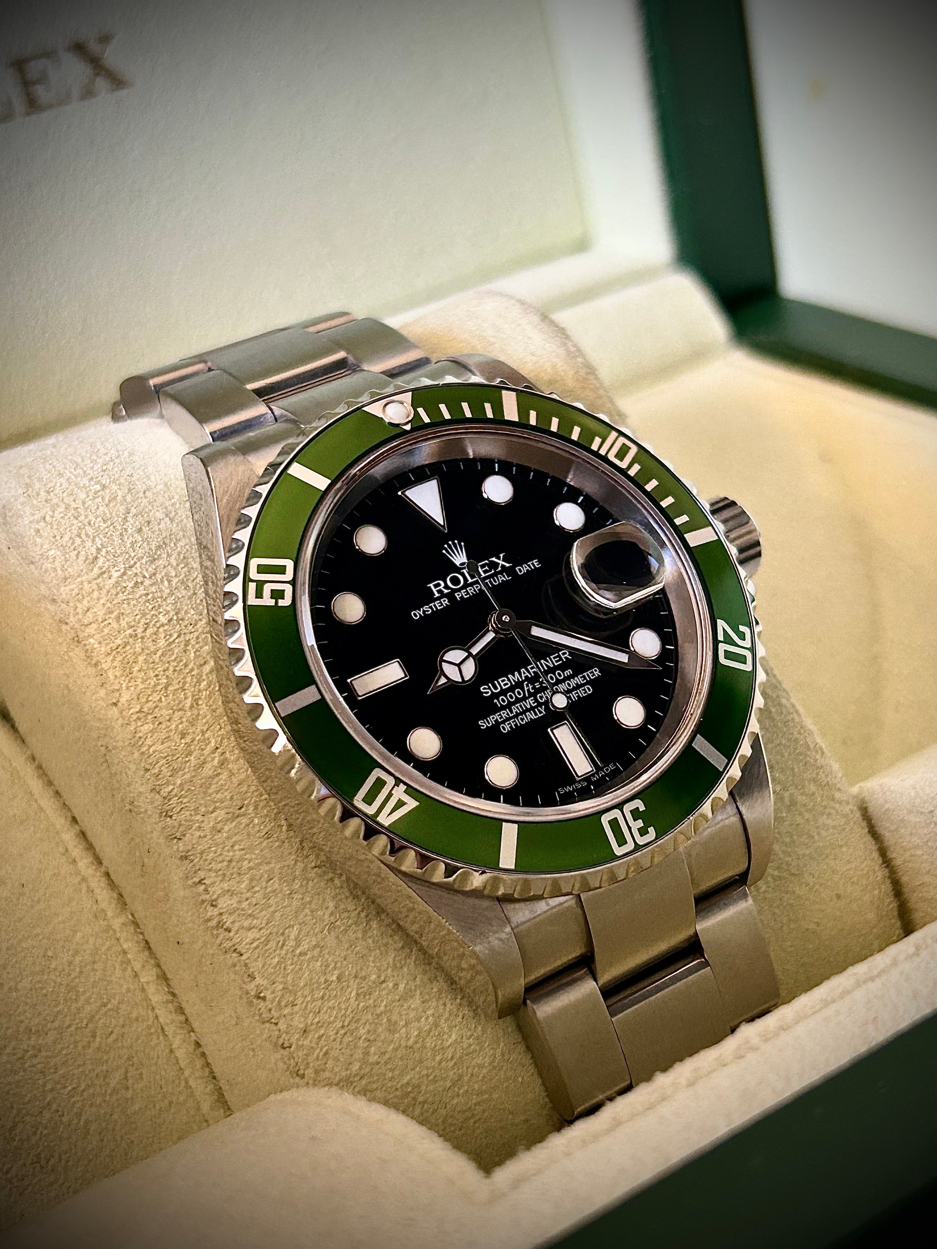 2007 ROLEX SUBMARINER DATE, KERMIT, 16610LV, FULL SET, WITH RSC, INC GST