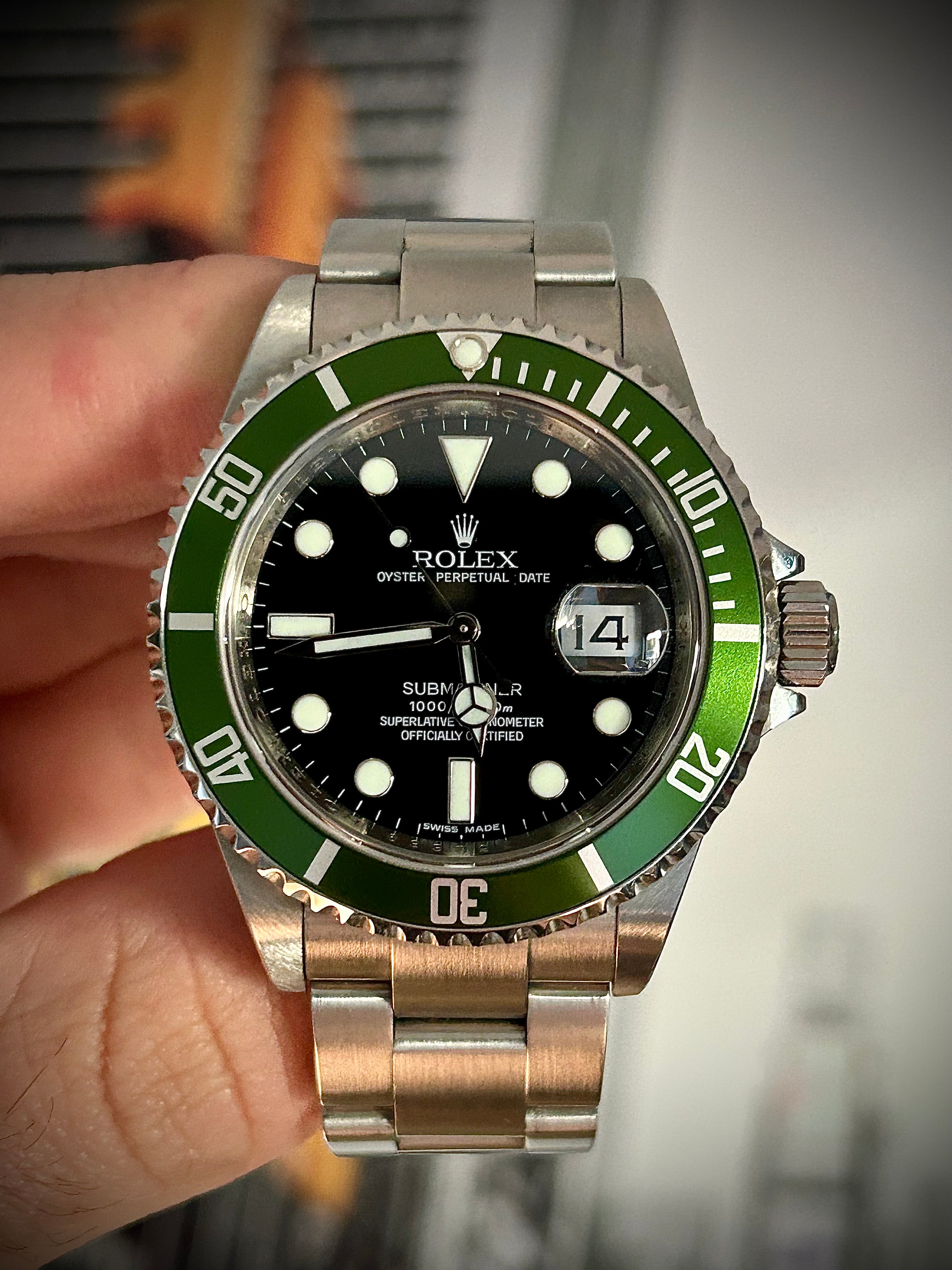 2008 ROLEX SUBMARINER DATE, KERMIT, 16610LV, BOX AND CARD, INC GST