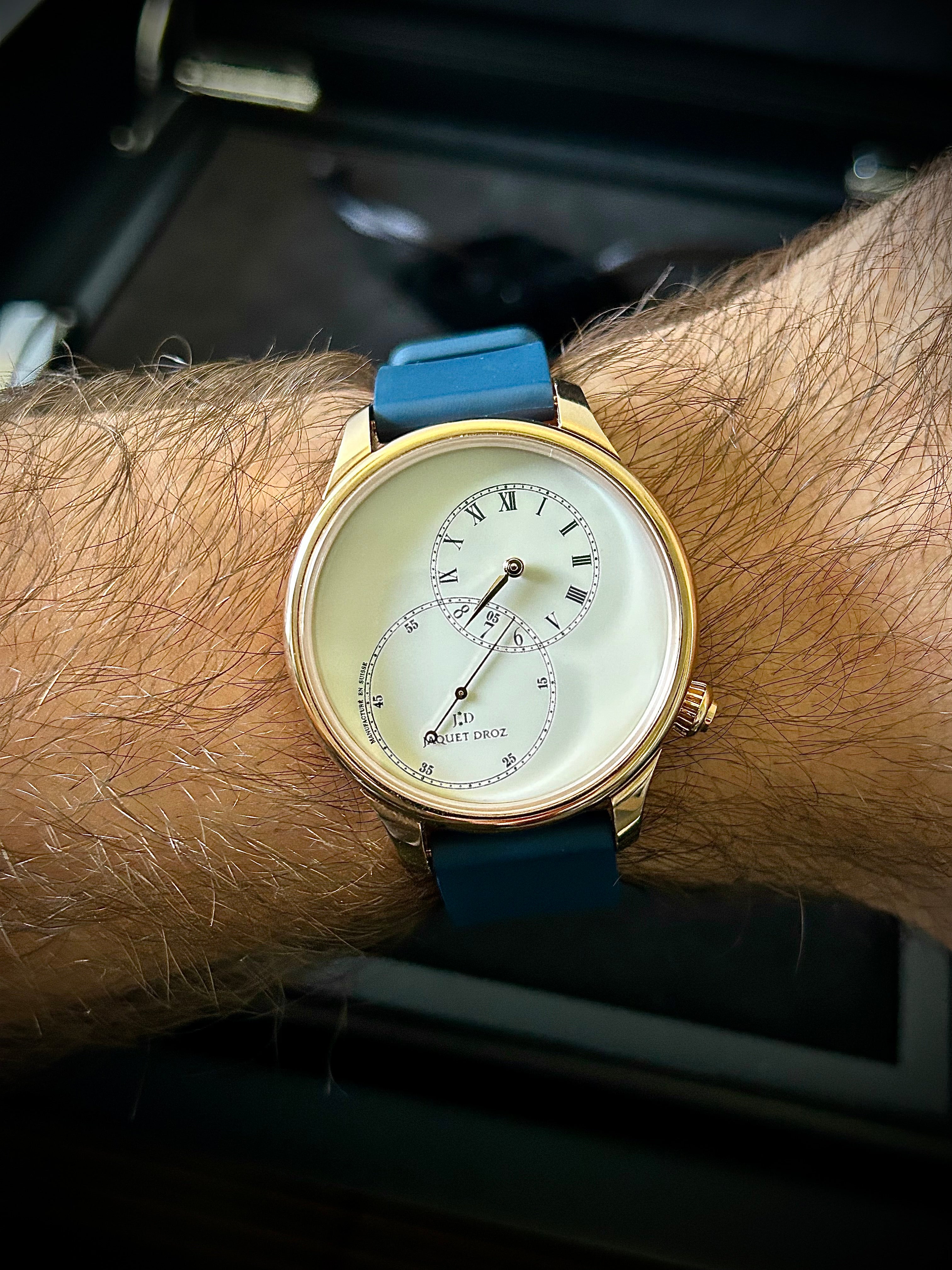 2022 JAQUET-DROZ GRANDE SECONDE OFF CENTRED IVORY ENAMEL DIAL, FULL SET, INC GST