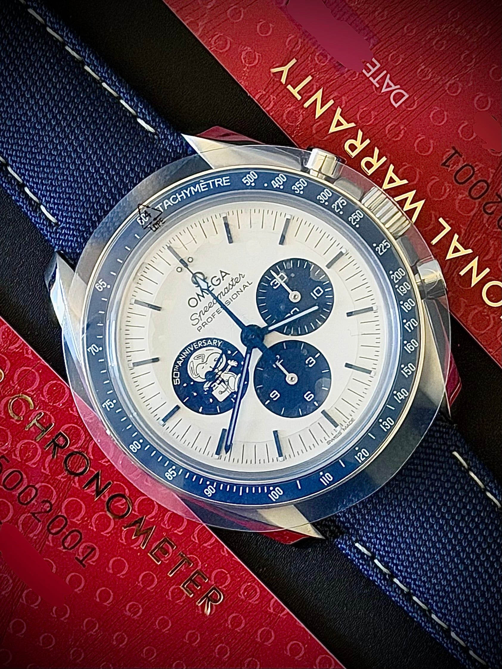 2026 OMEGA SPEEDMASTER SILVER SNOOPY AWARD 50TH ANNIVERSARY, BRAND NEW UNWORN, STICKERED, FULL SET, INC GST