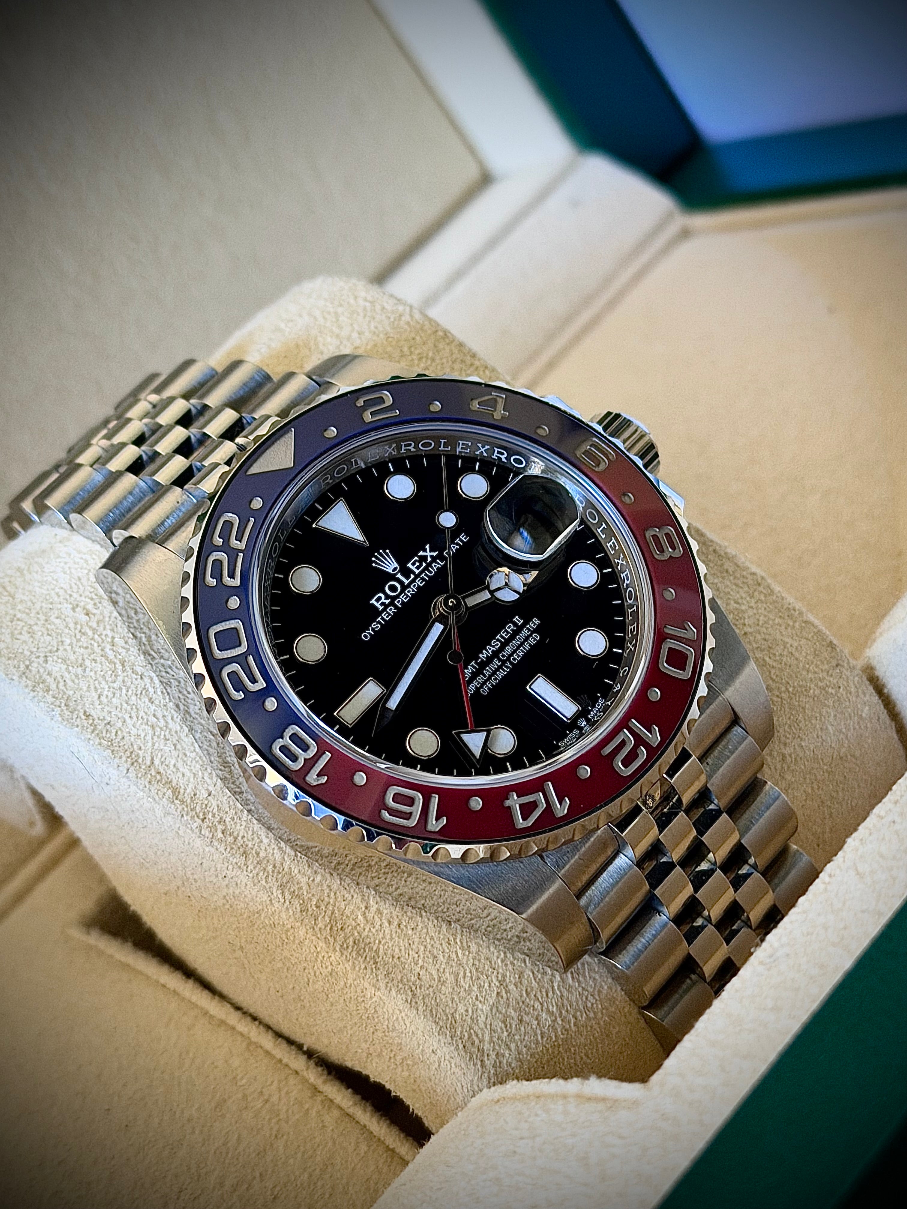 2019 ROLEX GMT MASTER II, PEPSI, 126710BLRO, FULL SET, INC GST