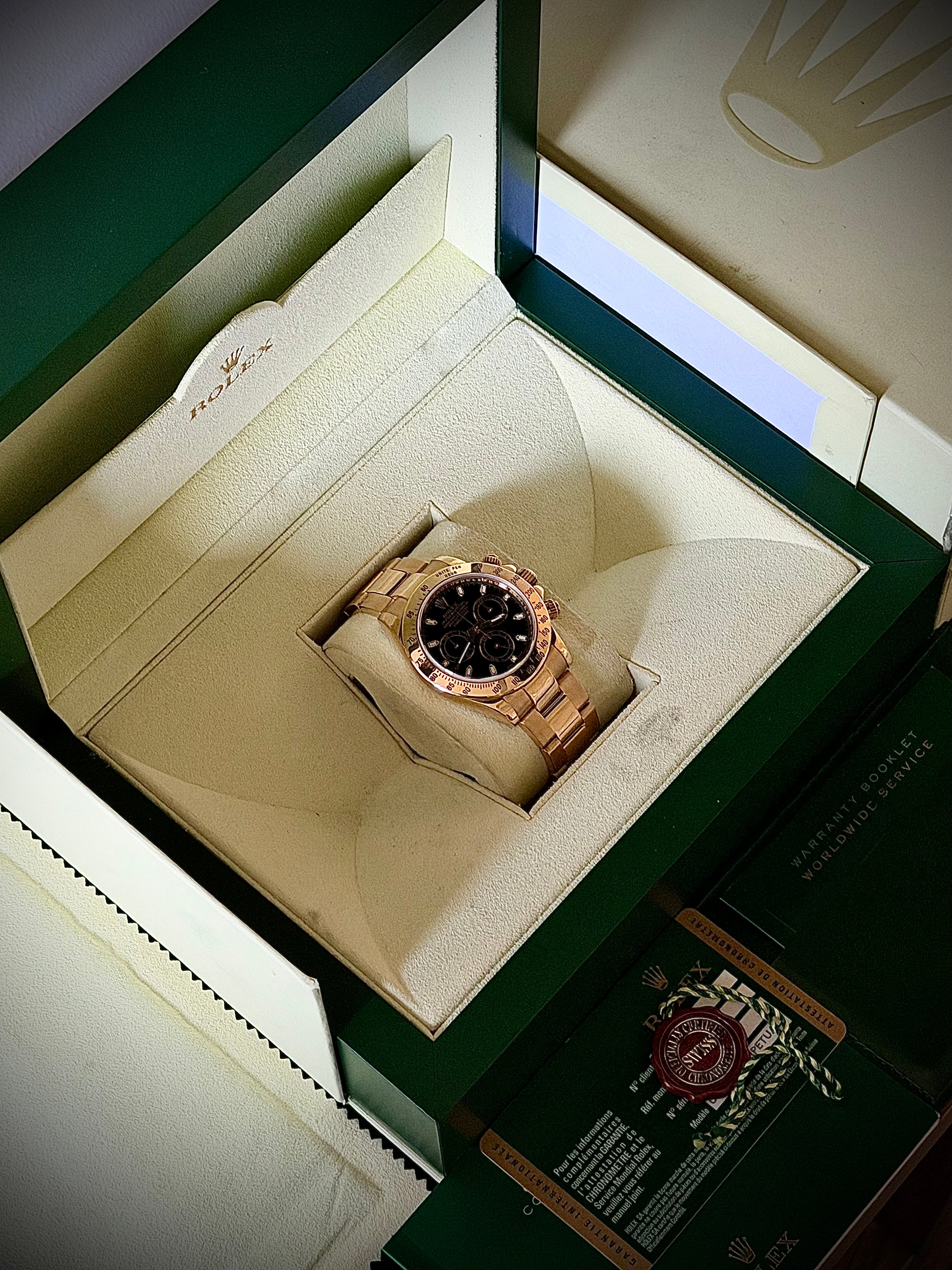 2014 ROLEX DAYTONA, FULL YELLOW GOLD, 116528, BOX AND PAPERS, INC GST