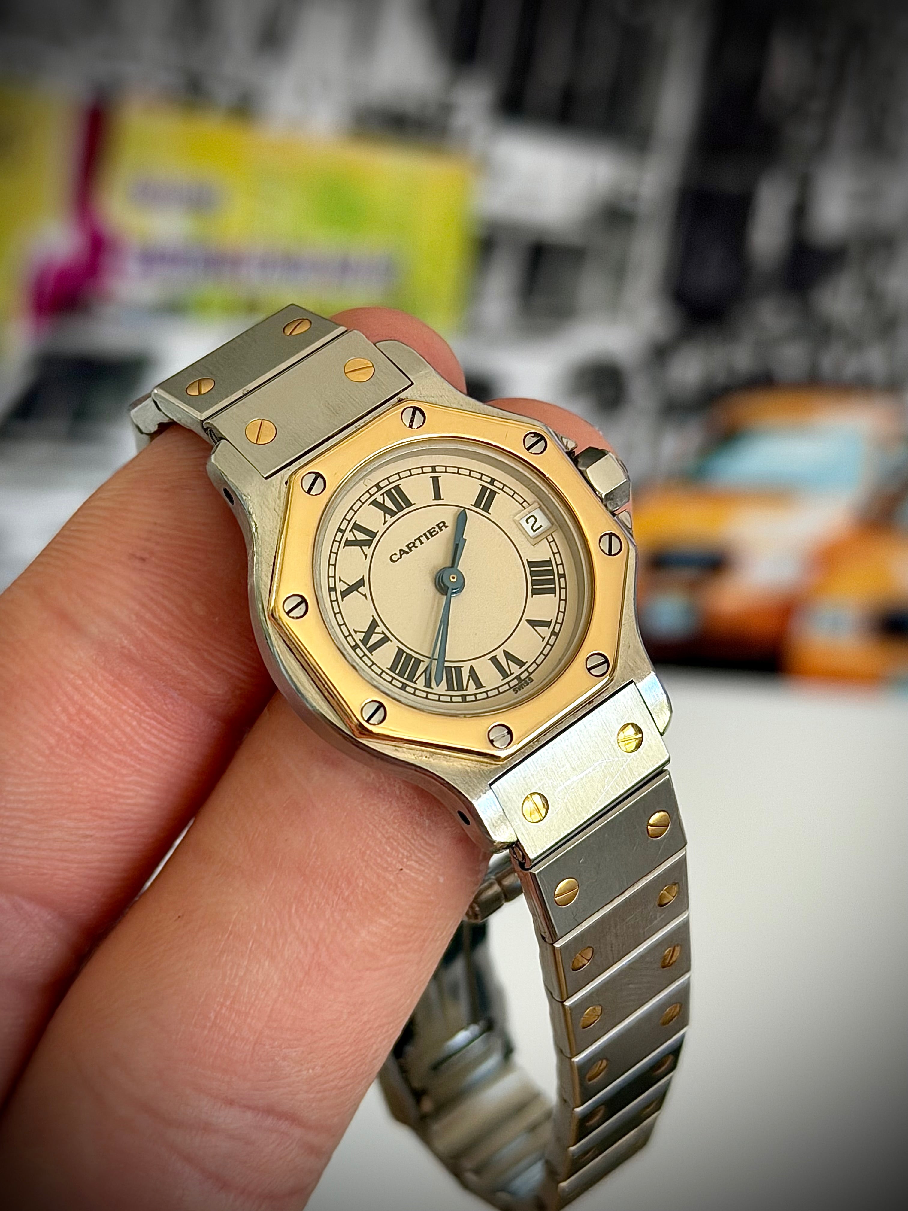 1990s CARTIER SANTOS OCTAGON TWO-TONE, 187903, 25MM, WATCH ONLY, INC GST