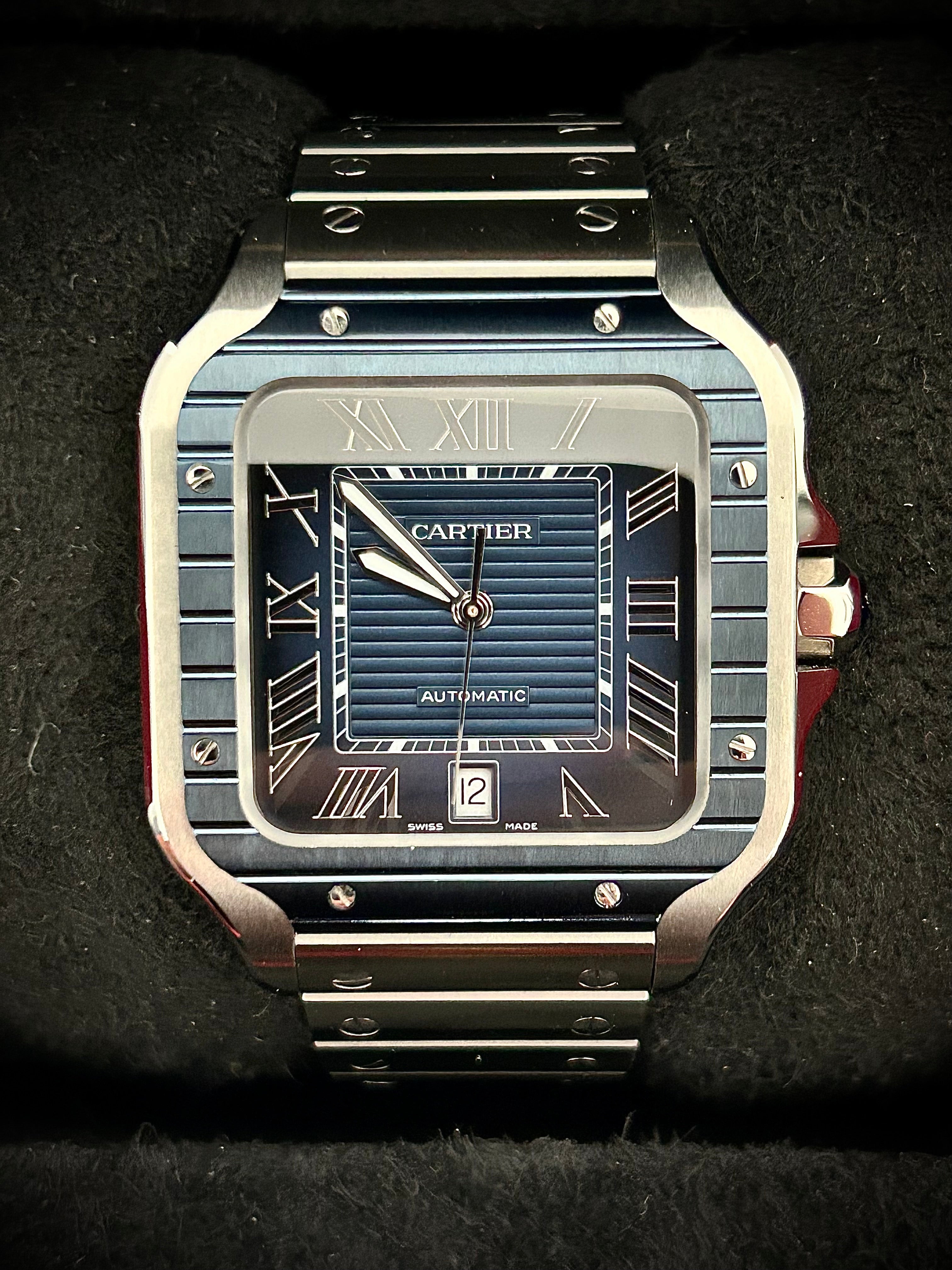 2024 CARTIER SANTOS DE CARTIER LARGE, BLUE PVD, WSSA0048, FULL SET, INC GST