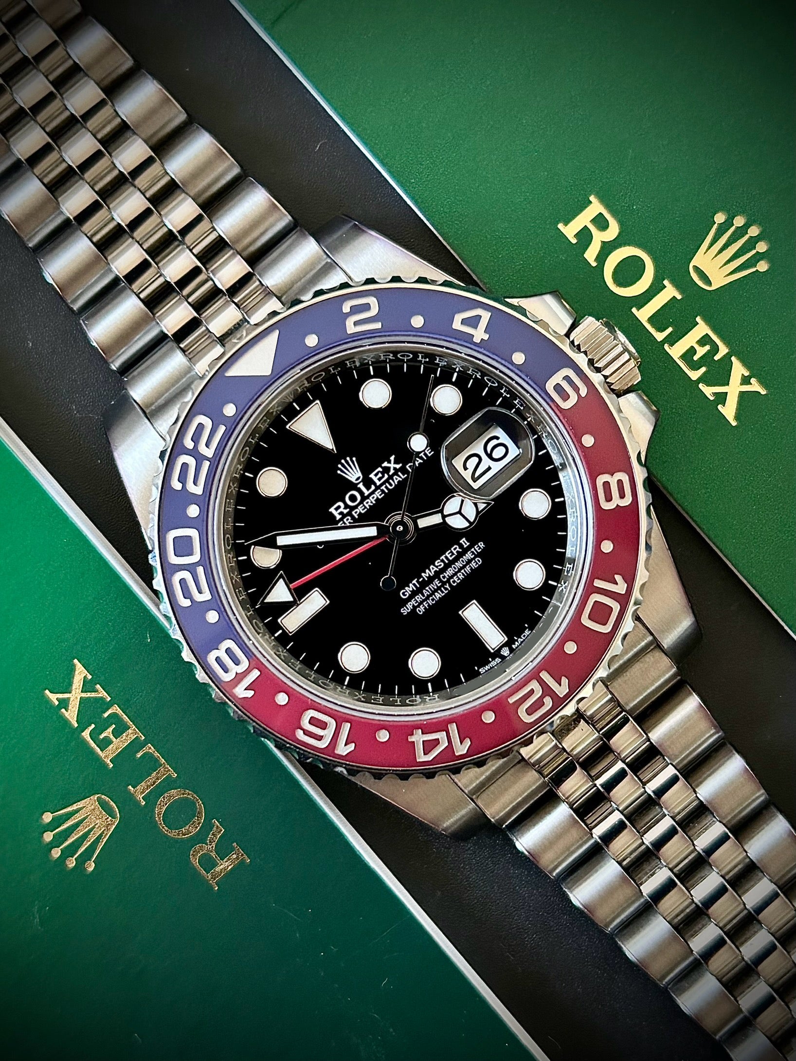 2023 ROLEX GMT MASTER II, PEPSI, MINT FULLY STICKERED 126710BLRO, FULL SET, INC GST