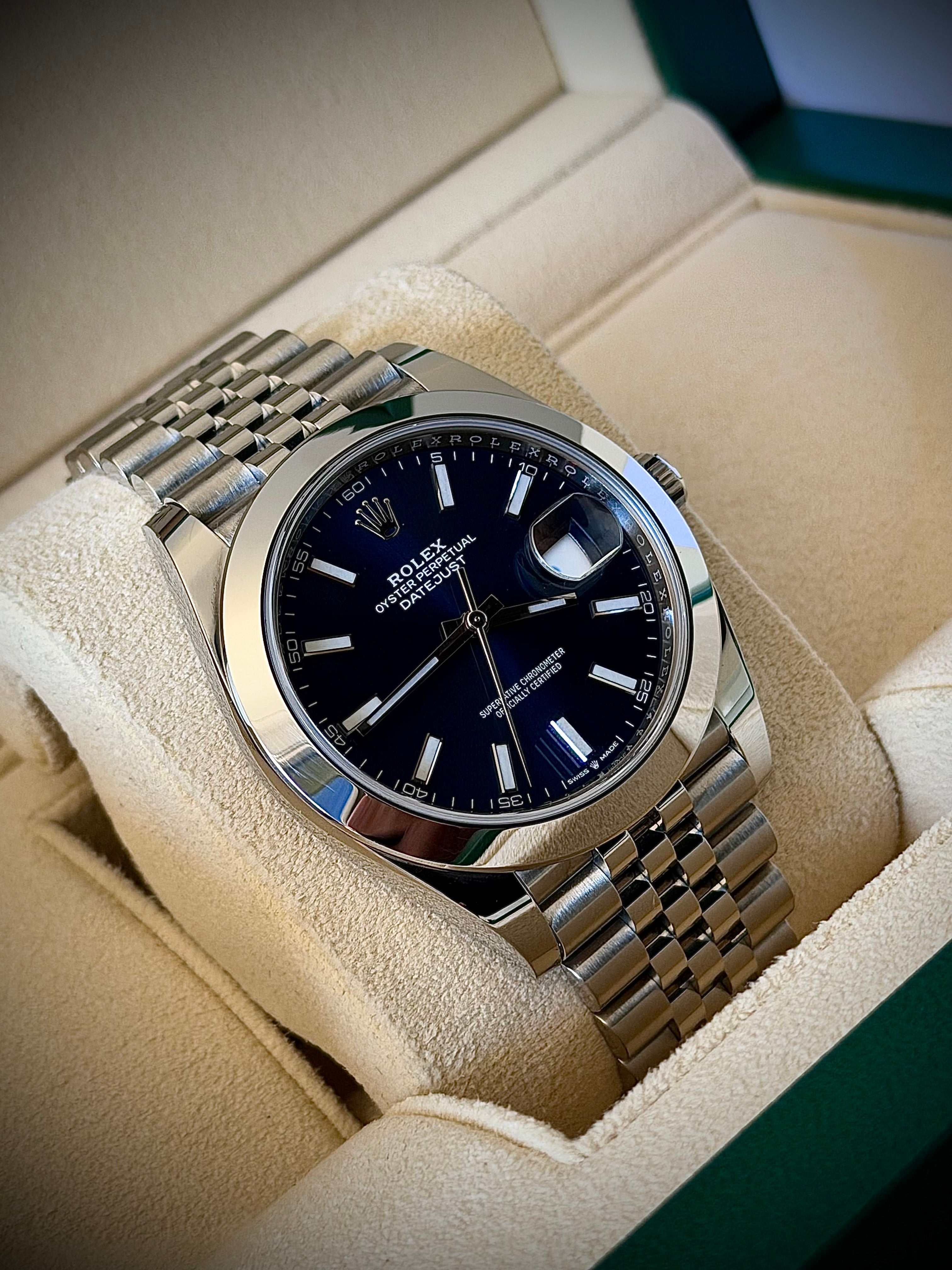 2021 ROLEX DATEJUST 41, BLUE DIAL, SMOOTH JUBILEE 126300, FULL SET, INC GST