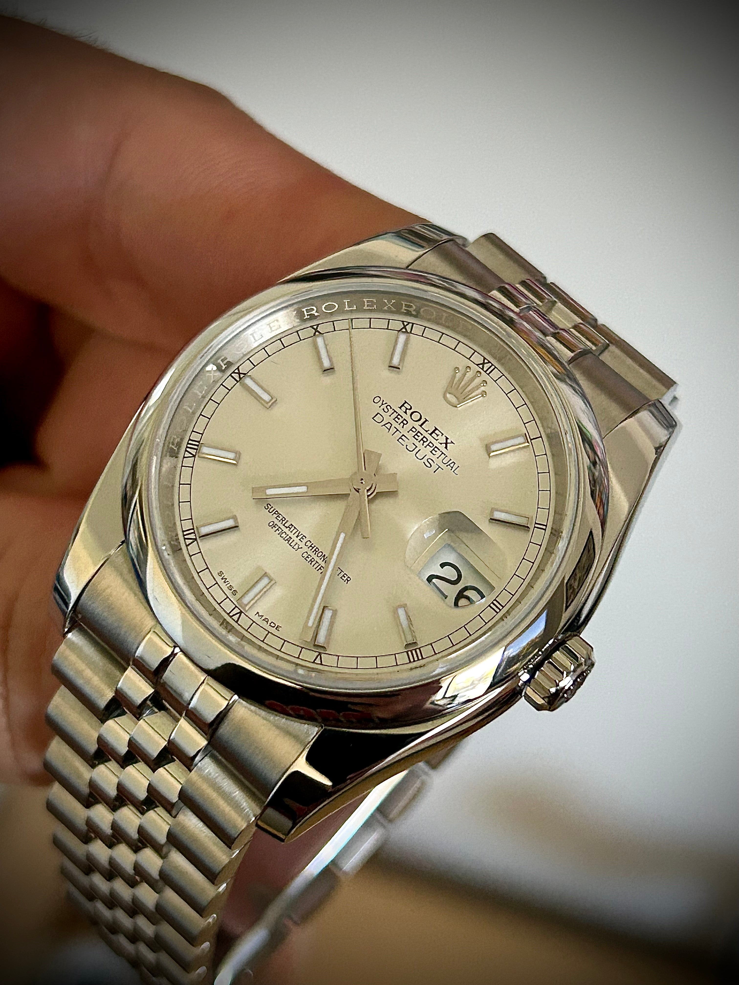 2015 ROLEX DATE JUST 36, SUPER JUBILEE, 116200, BOX AND PAPERS, INC GST