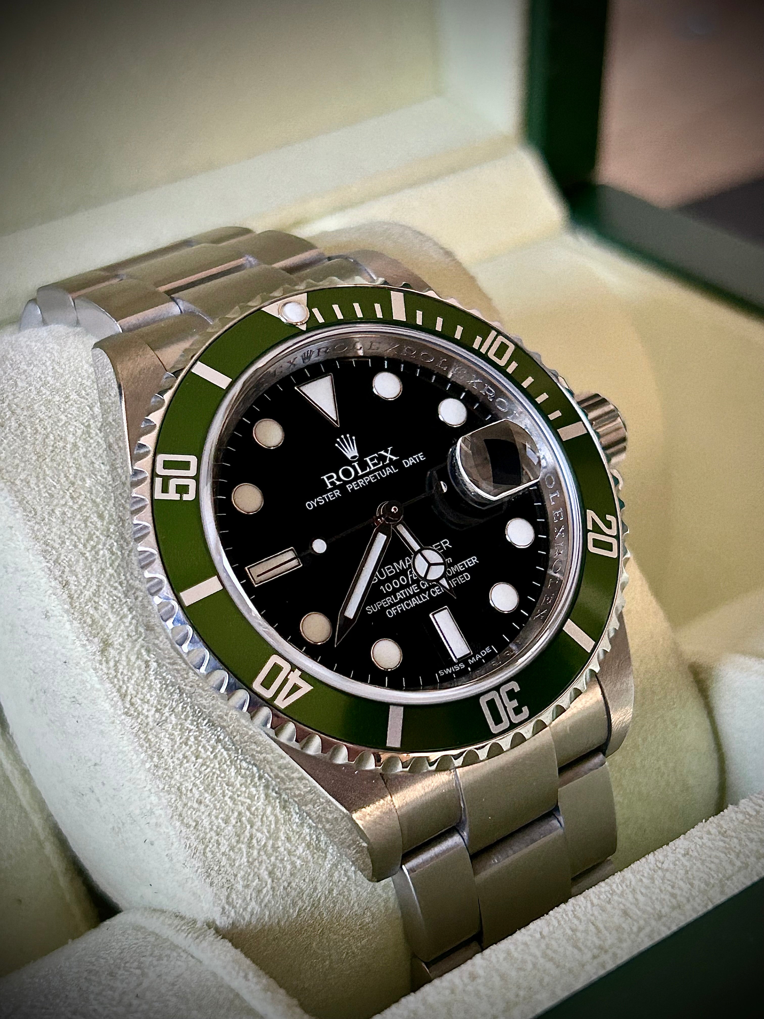 2008 ROLEX SUBMARINER DATE, KERMIT, 16610LV, BOX AND CARD, INC GST