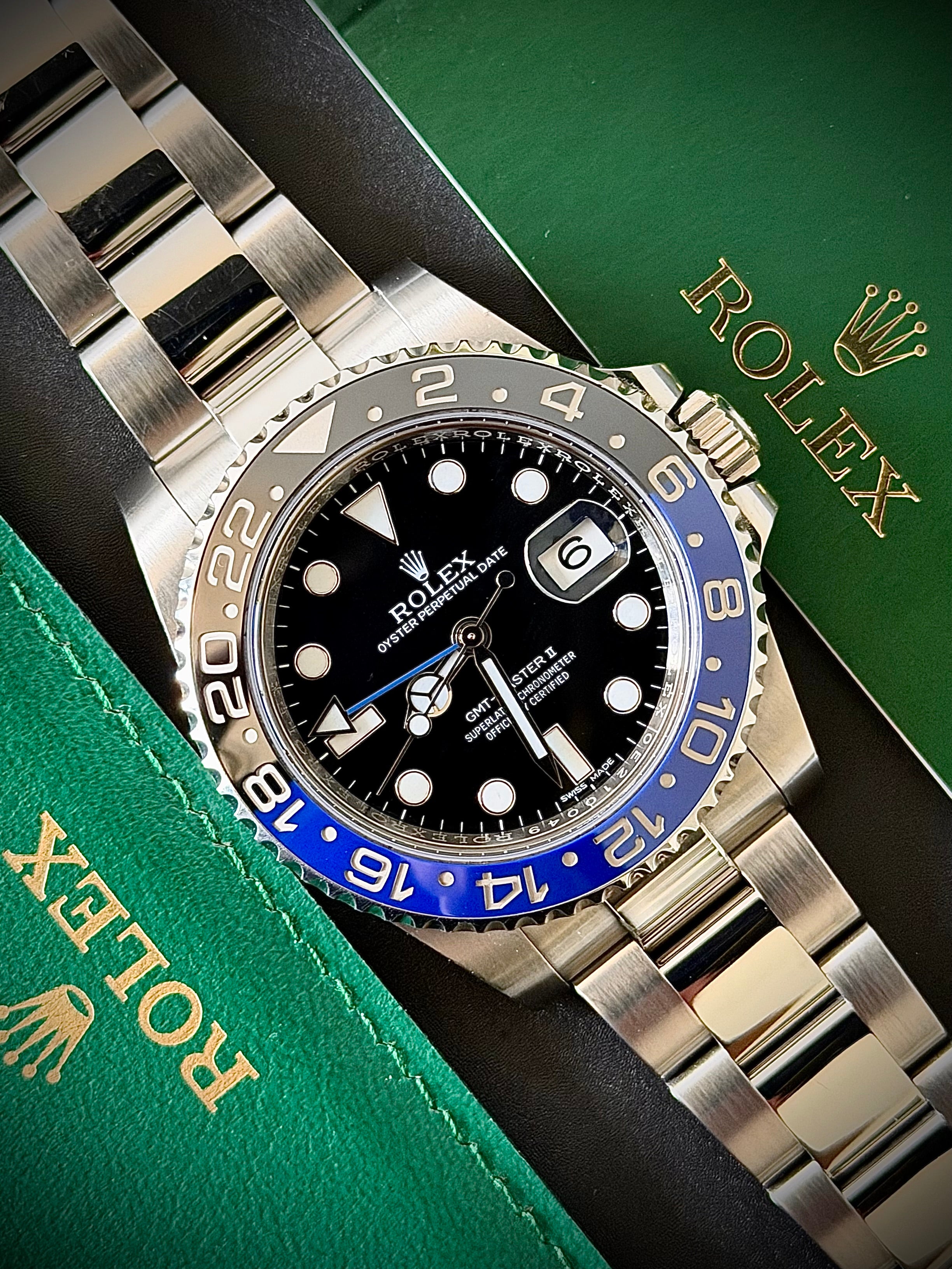 2015 ROLEX GMT MASTER II, BATMAN, 116710BLNR, BOX AND PAPERS, INC GST