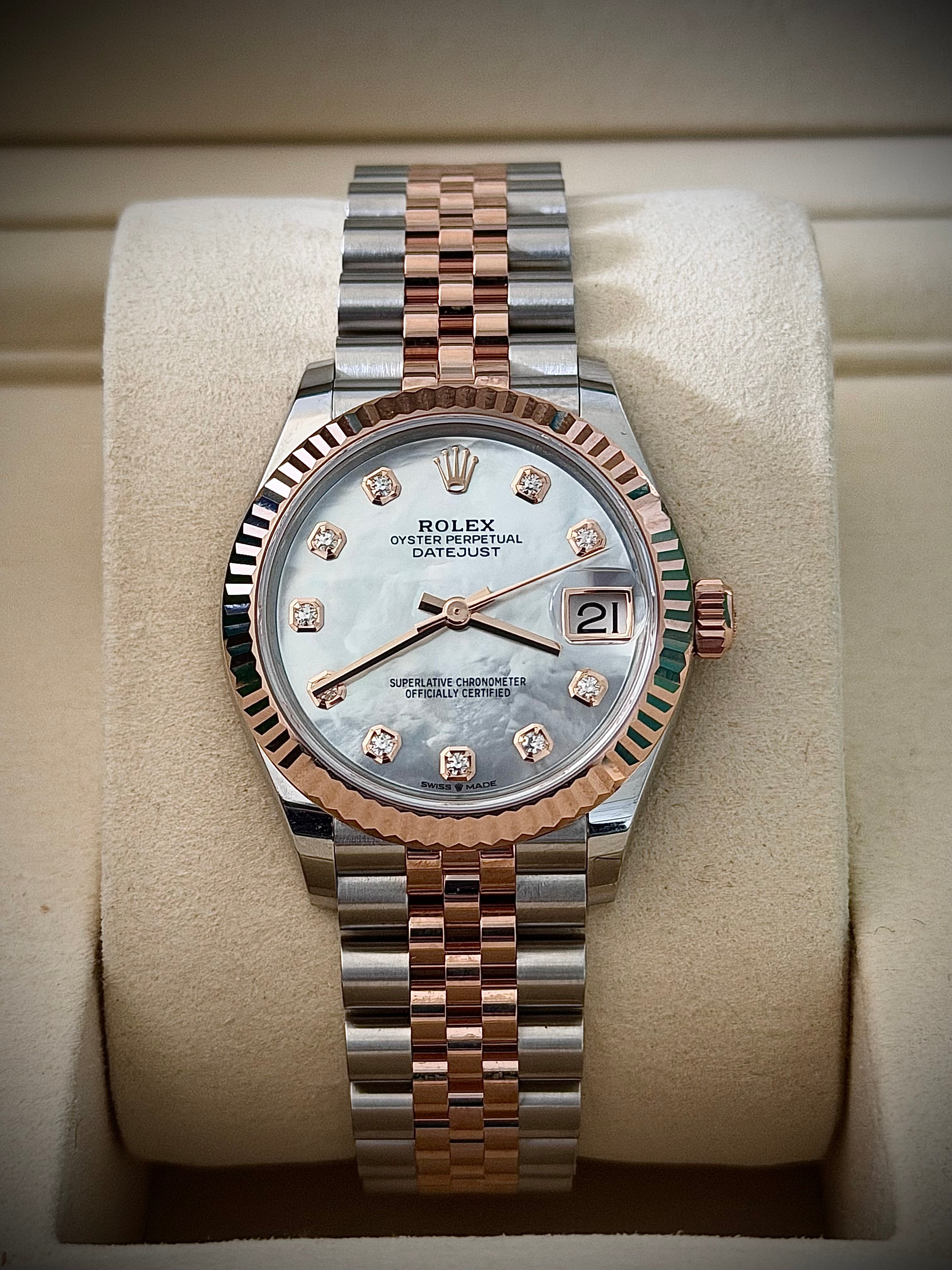 2025 ROLEX DATEJUST 31, 278271, MOTHER OF PEARL DIAMOND DIAL, JUBILEE BRACELET, AS NEW, FULL SET, INC GST