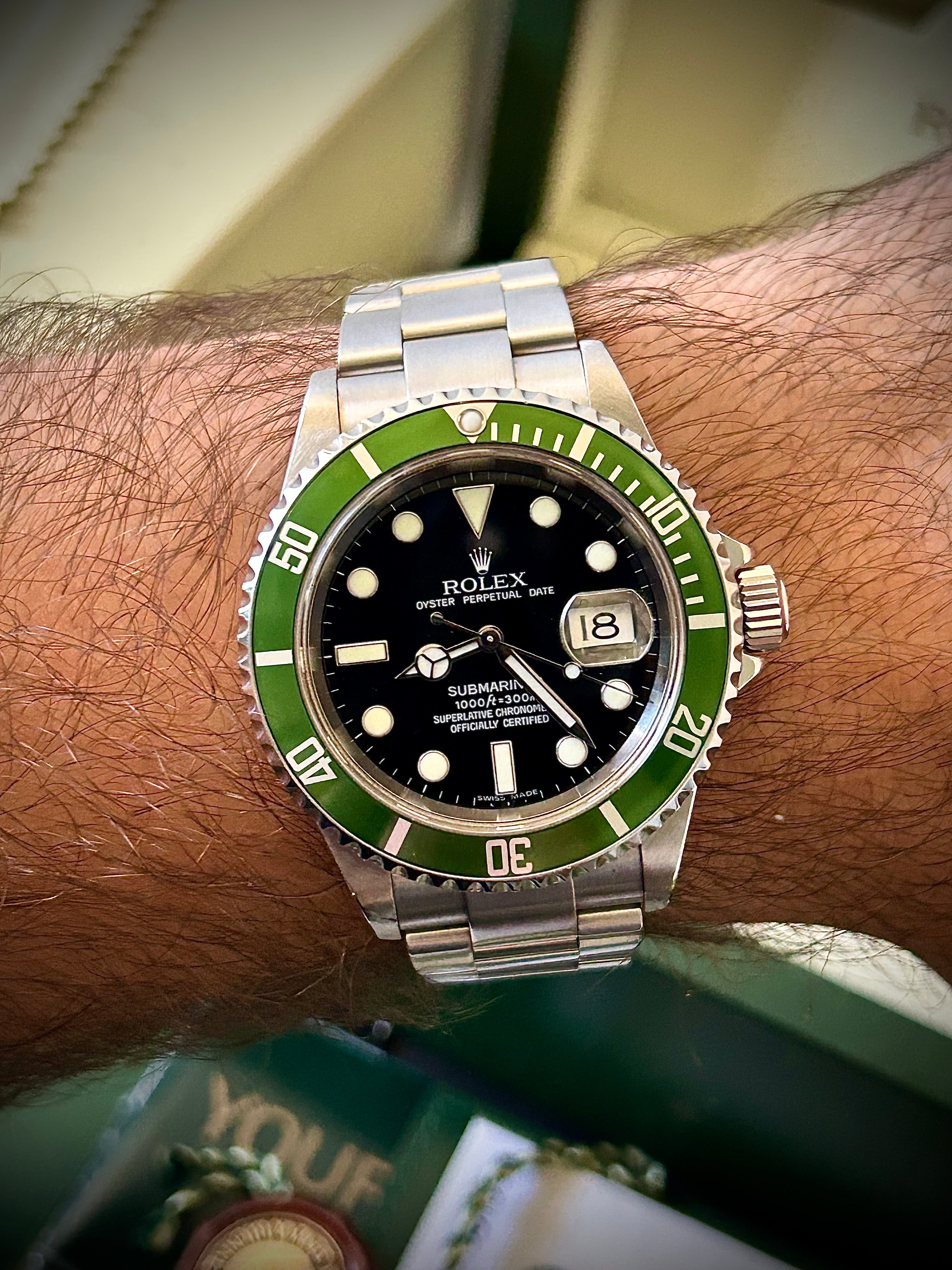 2007 ROLEX SUBMARINER DATE, KERMIT, 16610LV, FULL SET, WITH RSC, INC GST