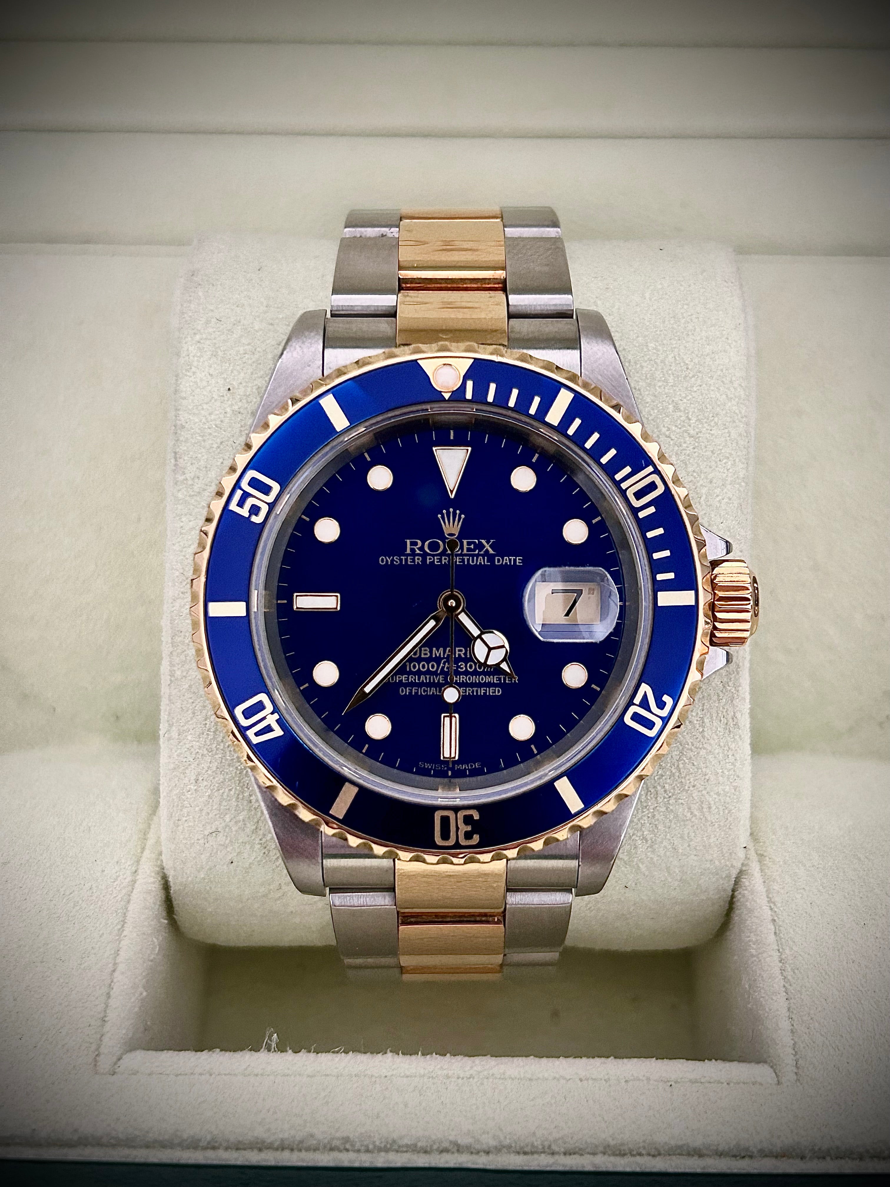 2002 ROLEX SUBMARINER DATE “BLUESY”, 16613, FULL SET, INC GST