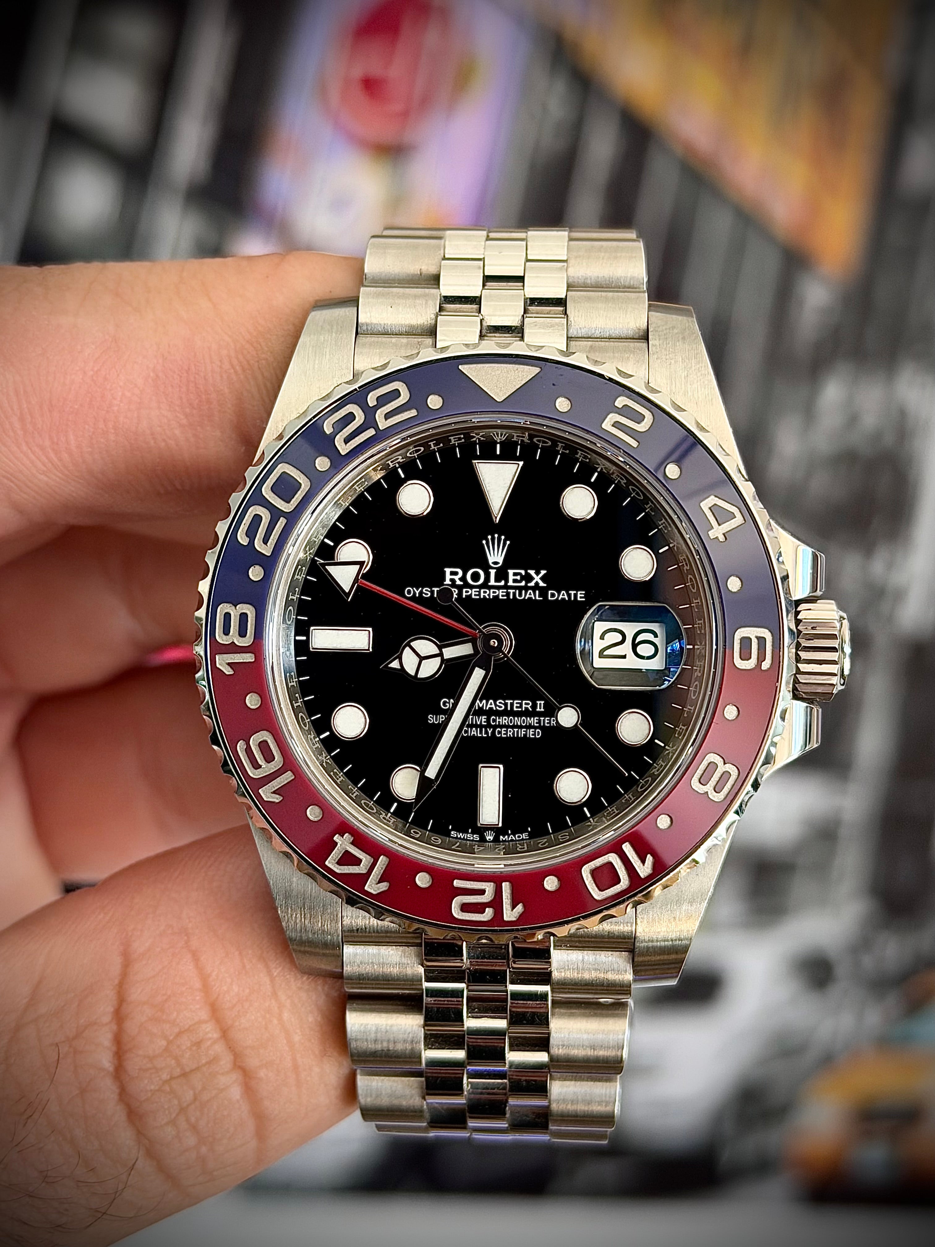 2019 ROLEX GMT MASTER II, PEPSI, 126710BLRO, FULL SET, INC GST