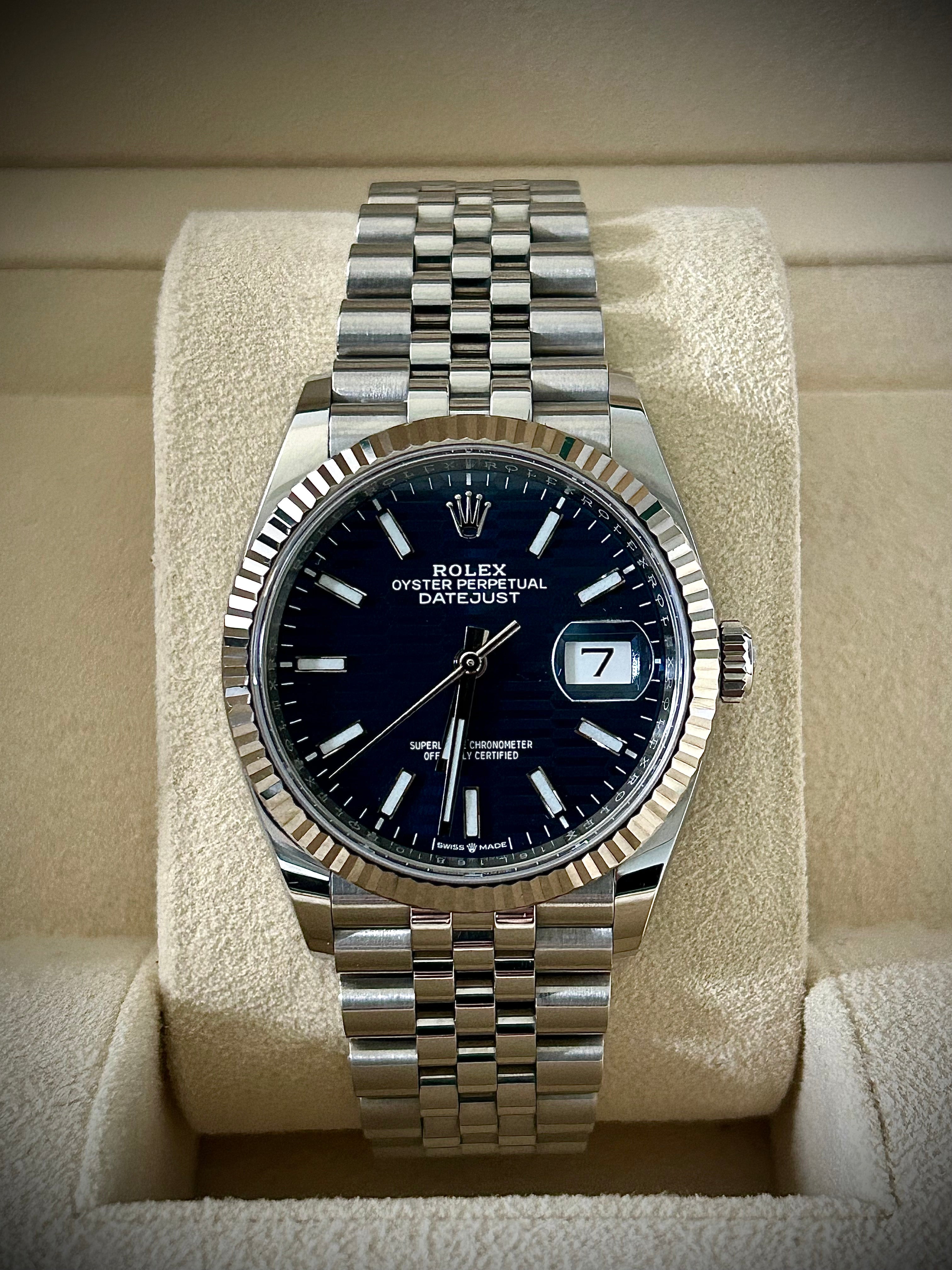 2022 ROLEX DATEJUST 36, 126234, BLUE MOTIF DIAL, FULL SET, INC GST