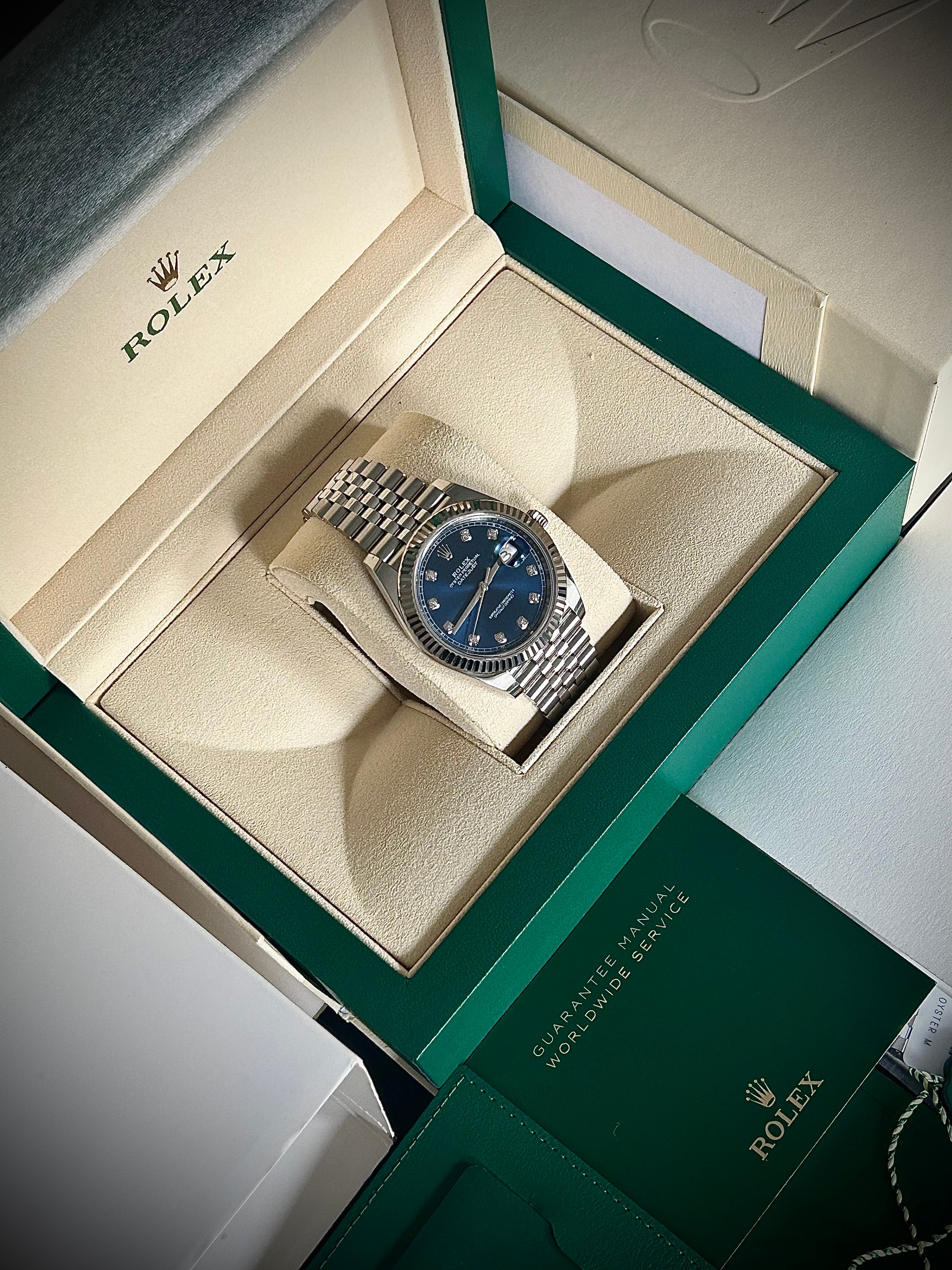 2021 ROLEX DATEJUST 41, BLUE DIAMOND DIAL, 126334, FULL SET, INC GST