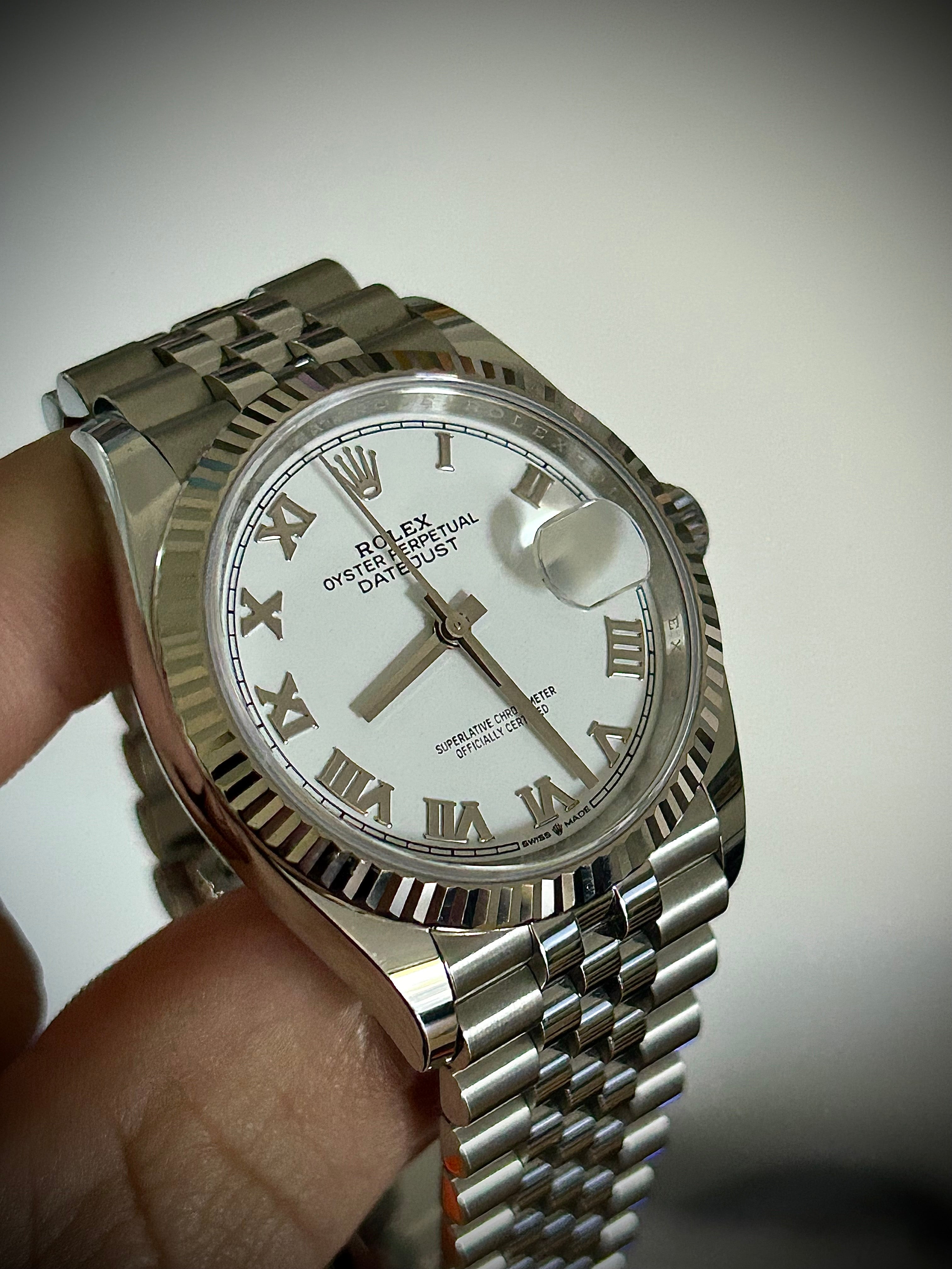 2023 ROLEX DATEJUST 36, 126234, WHITE ROMAN DIAL, BOX AND PAPERS, INC GST