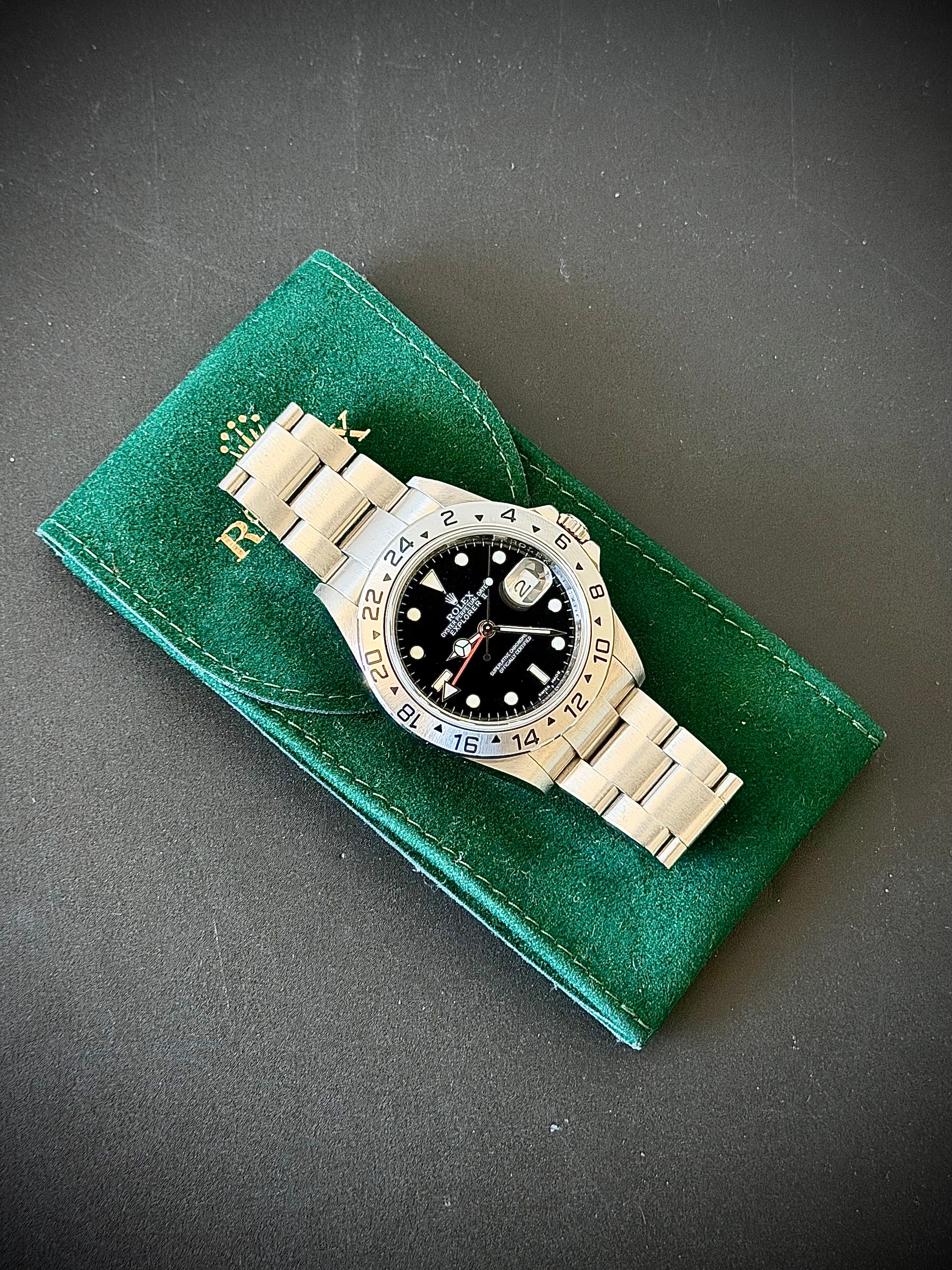 2007 ROLEX EXPLORER II, 16570, NO HOLES SEL, ENGRAVED REHAUT, 3186 MOVEMENT, WATCH ONLY, INC GST