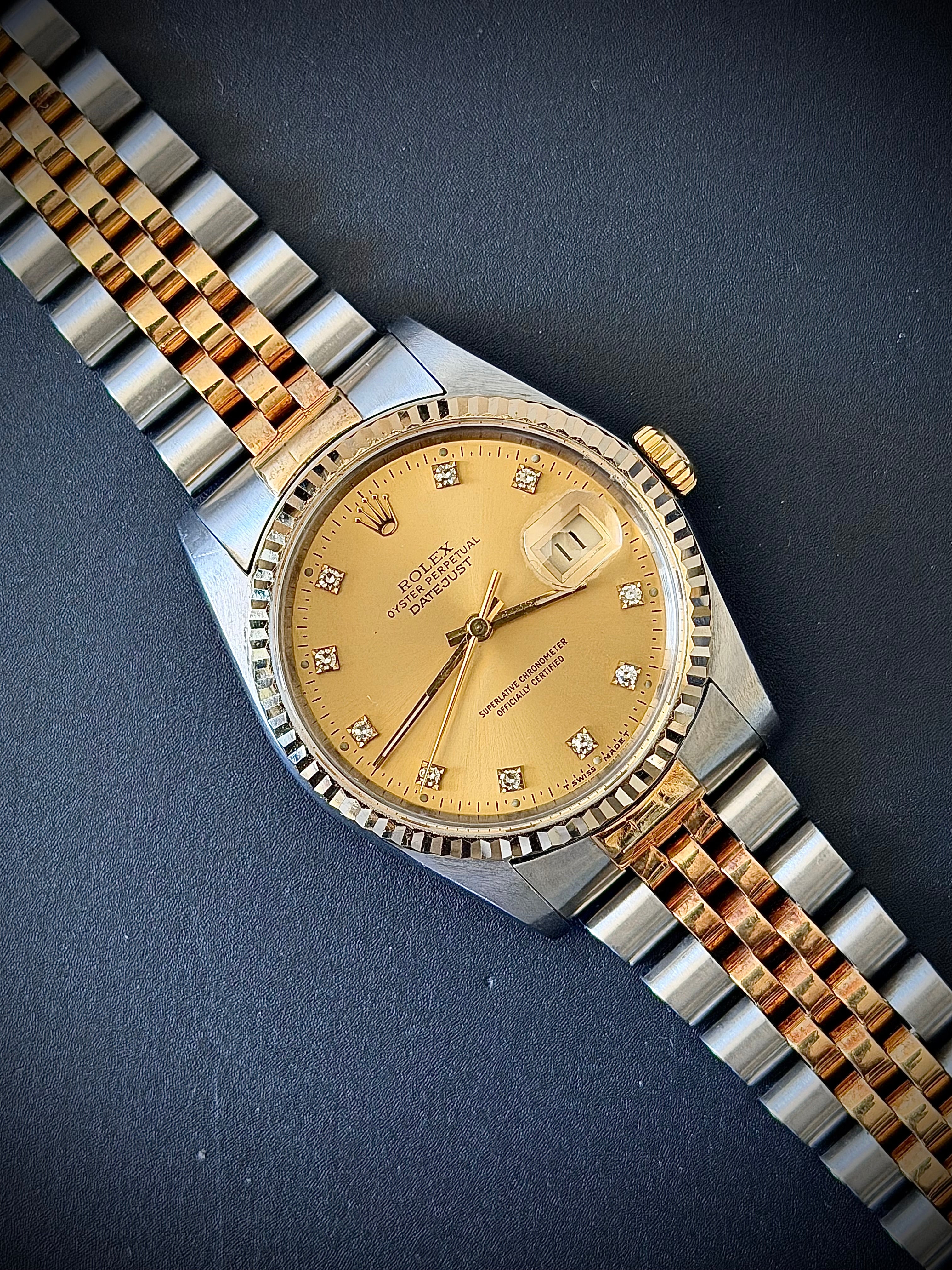 1991 ROLEX DATEJUST 36, TWO TONE, DIAMOND DIAL, 16233, WATCH ONLY, INC GST