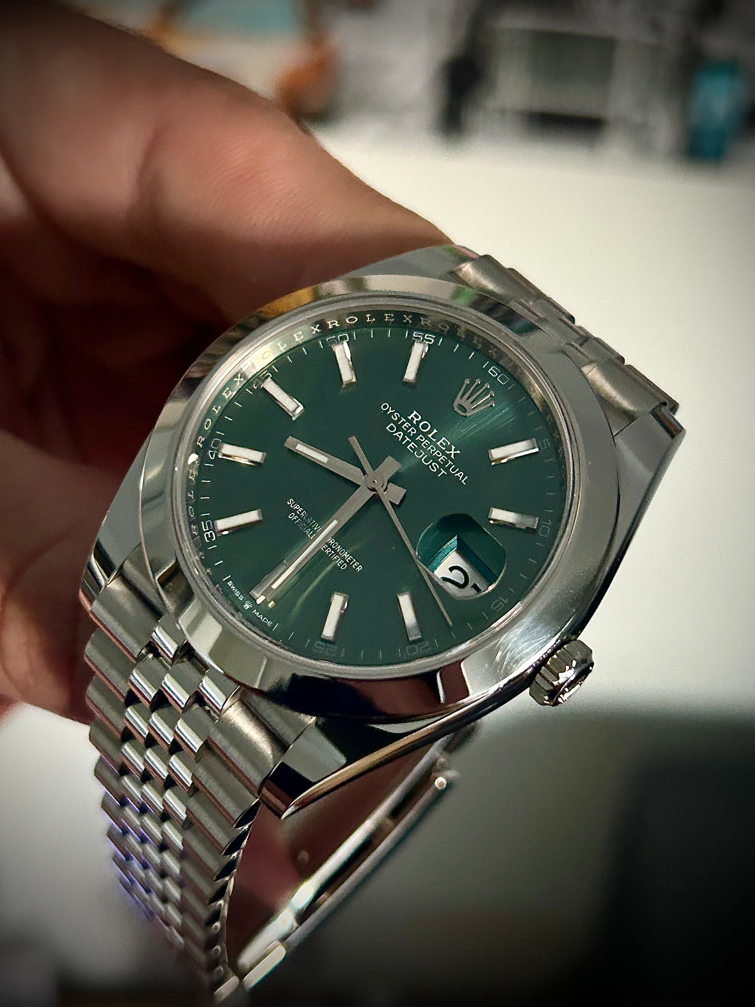 2023 ROLEX DATEJUST 41, MINT GREEN DIAL, 126300, SMOOTH JUBILEE, FULL SET, INC GST