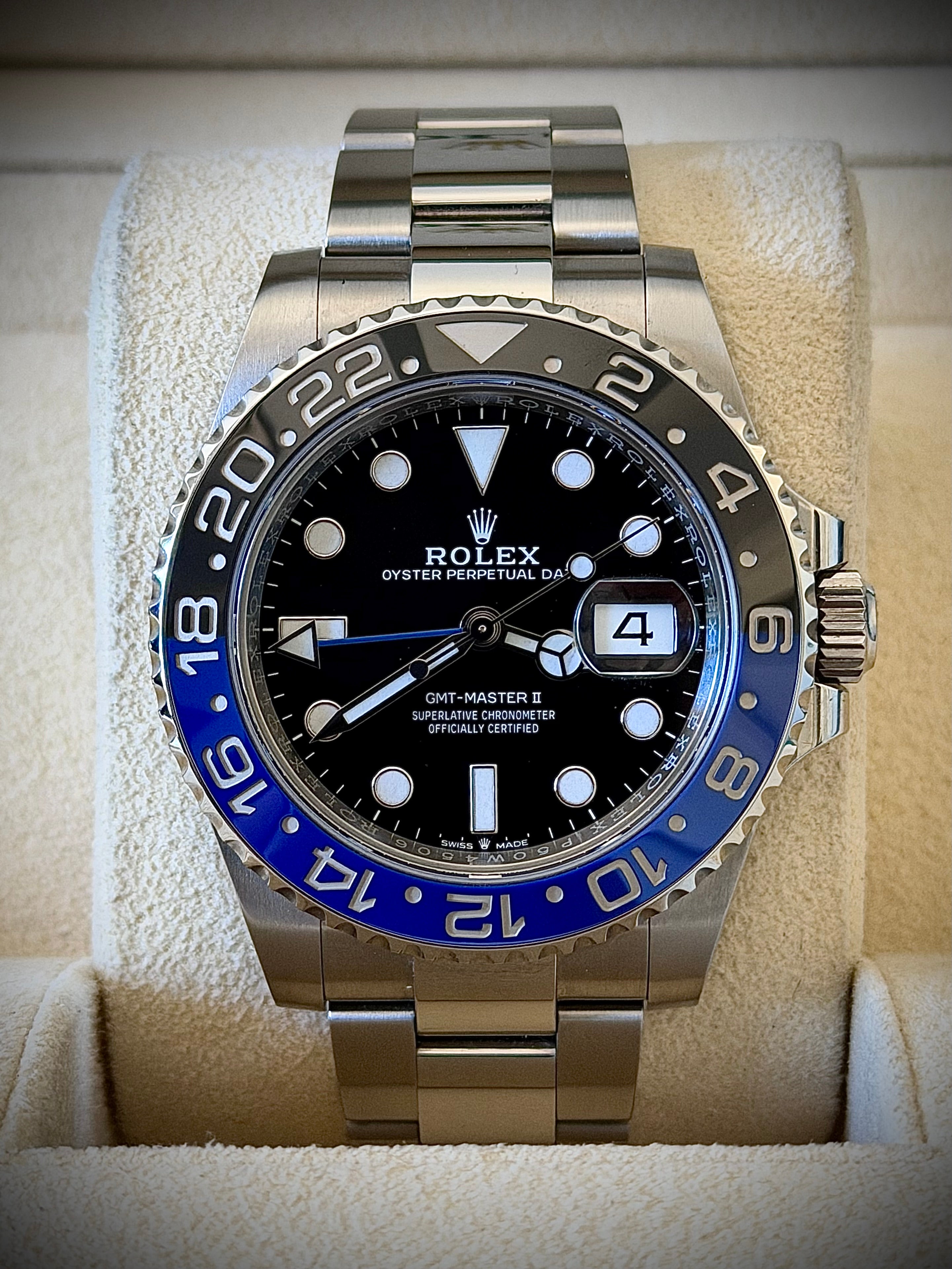 2022 ROLEX GMT MASTER II, BATMAN,, 126710BLNR, FULL SET, INC GST