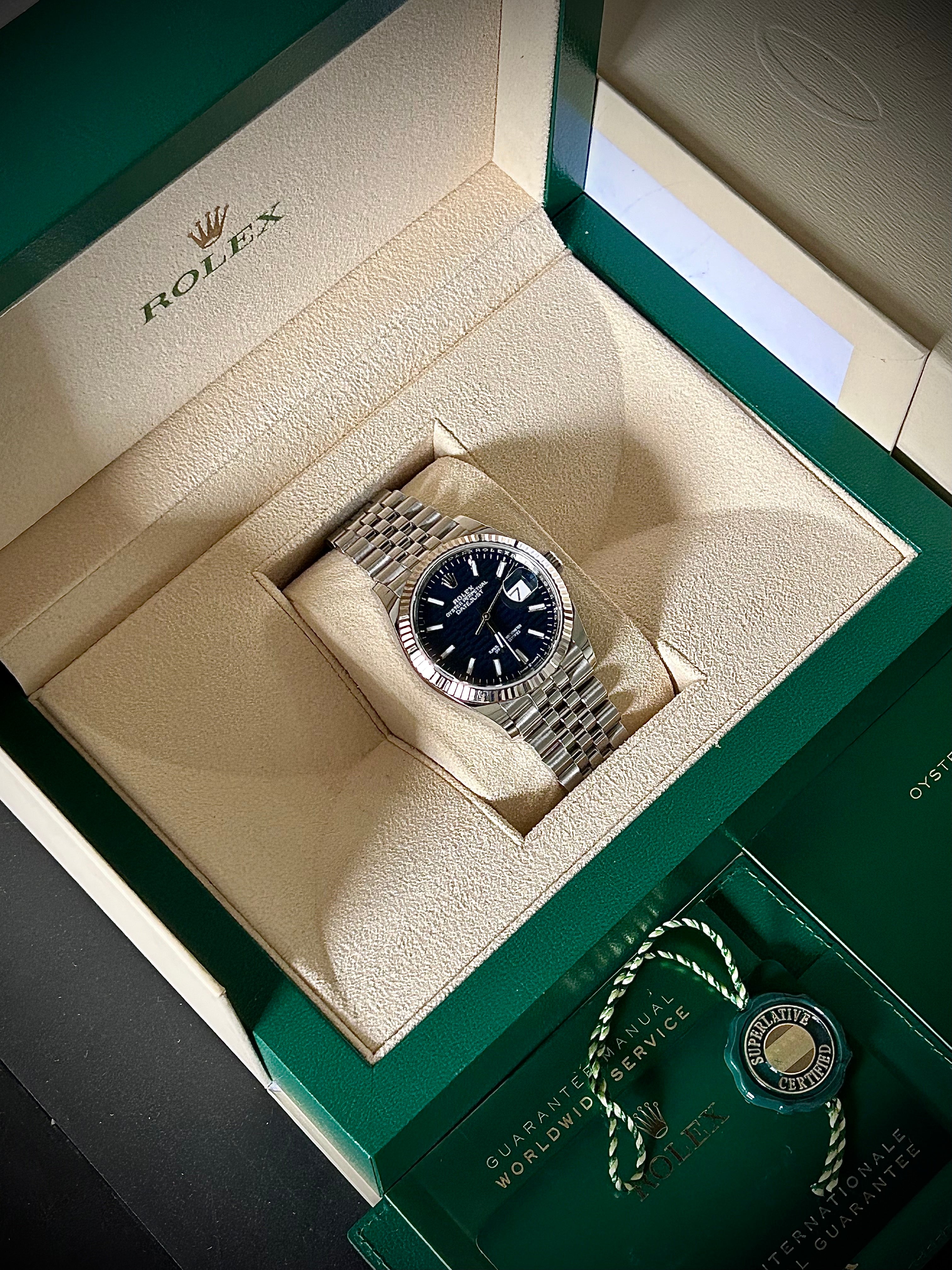 2022 ROLEX DATEJUST 36, 126234, BLUE MOTIF DIAL, FULL SET, INC GST