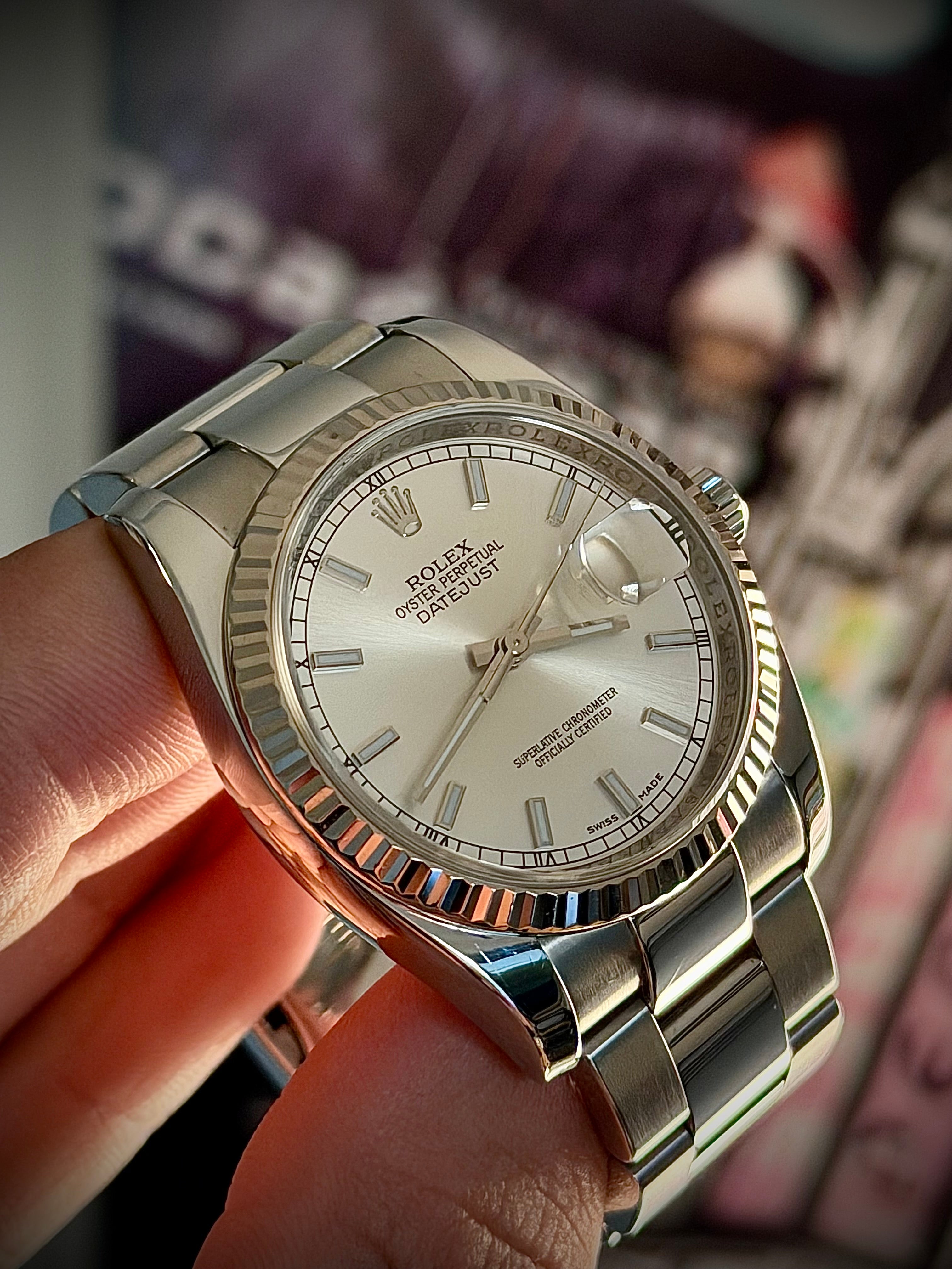 2009 ROLEX DATEJUST 36, 116234, FLUTED BEZEL, OYSTER BRACELET, SILVER DIAL, BOX & PAPERS, INC GST