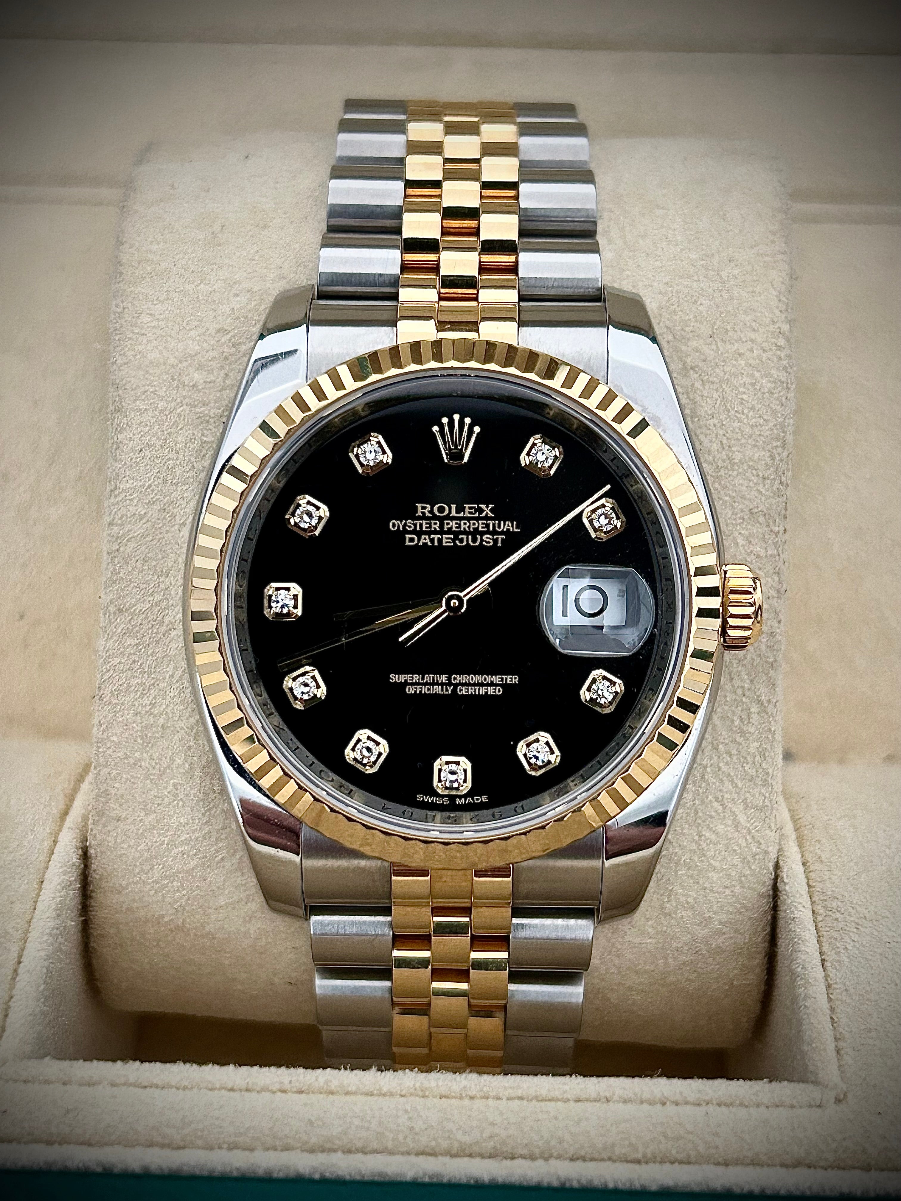 2006 ROLEX DATEJUST 36, 116233, BLACK DIAMOND DIAL, BOX AND PAPERS, INC GST