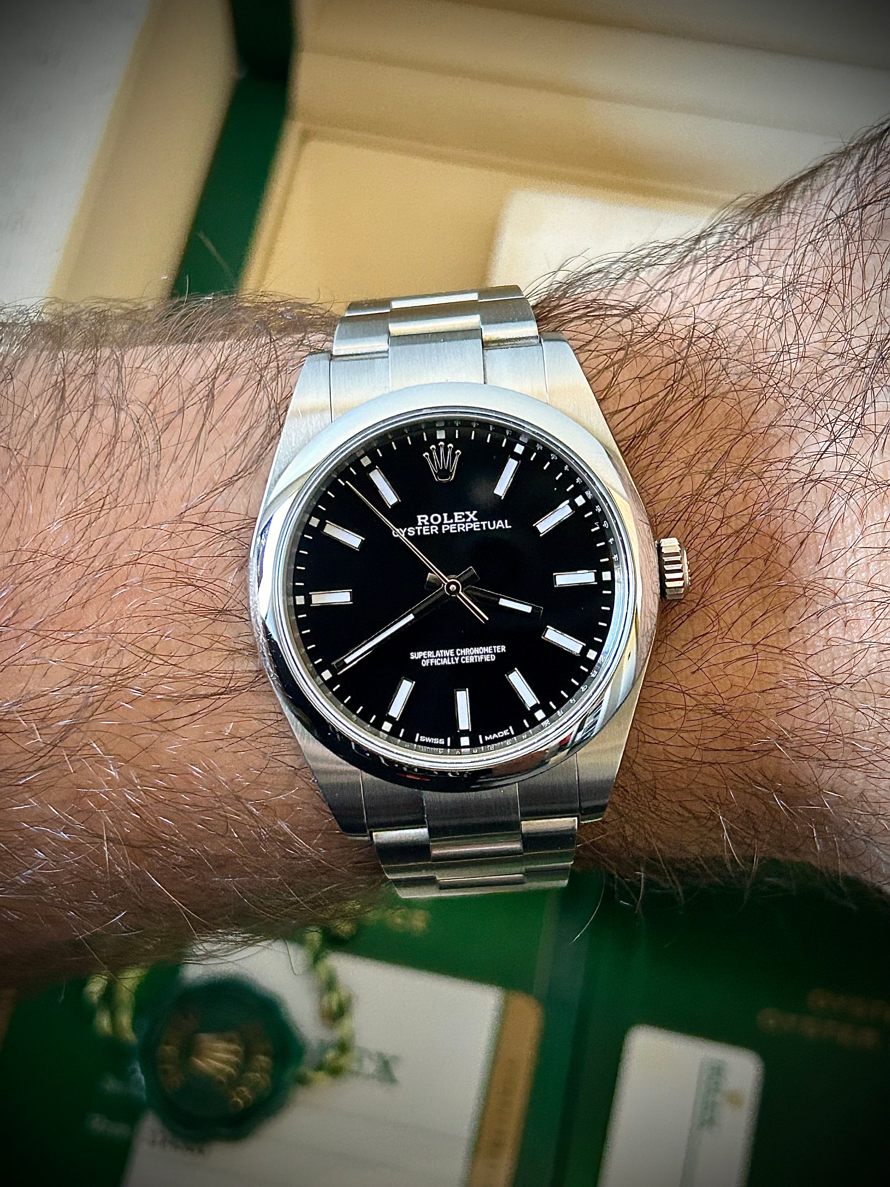 2019 ROLEX OYSTER PERPETUAL 39 BLACK DIAL, 114300, FULL SET, INC GST