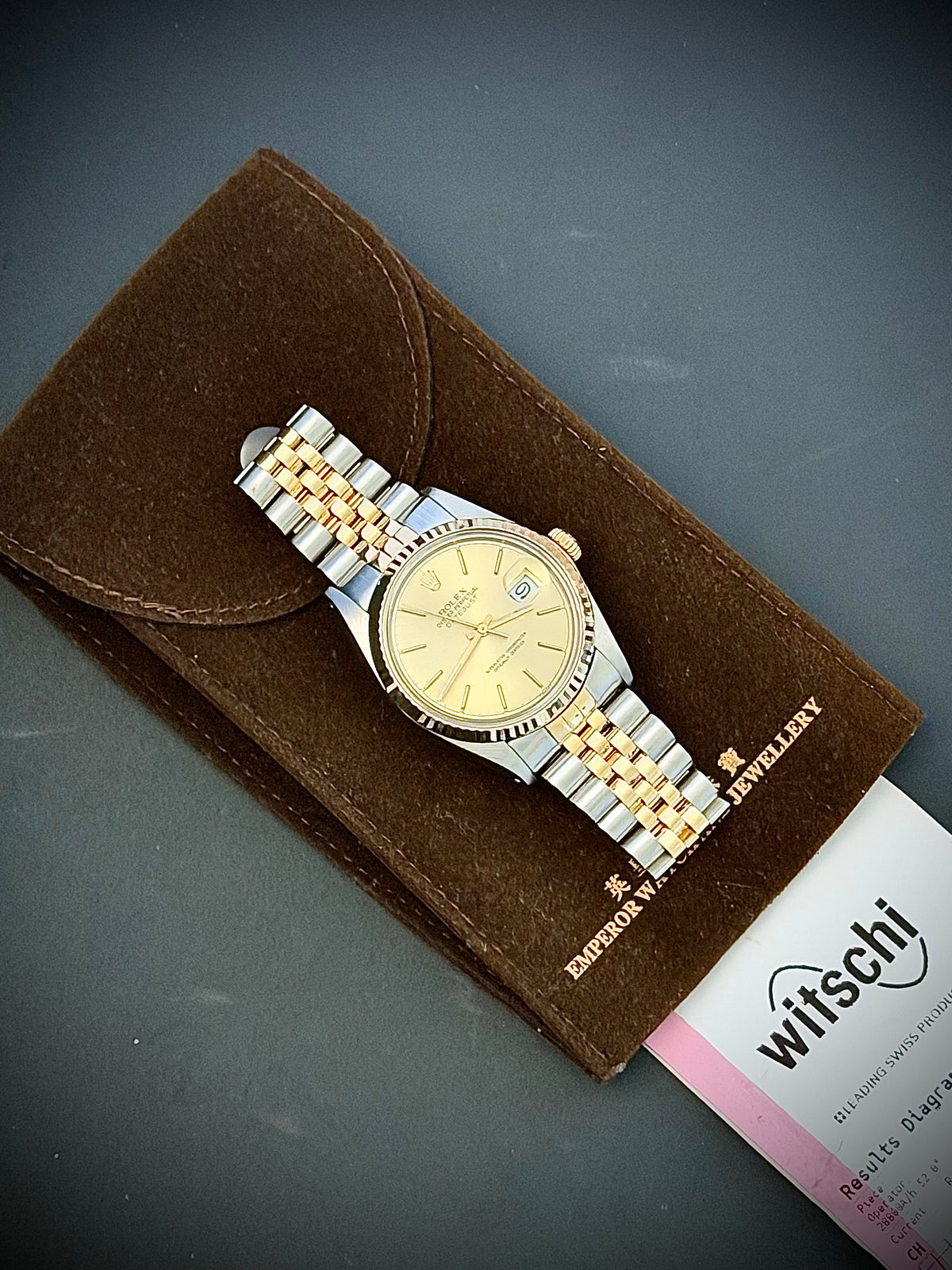 1987 ROLEX DATEJUST 36, 16013, CHAMPAGNE DIAL, FLUTED BEZEL, JUBILEE BRACELET, WATCH ONLY, INC GST