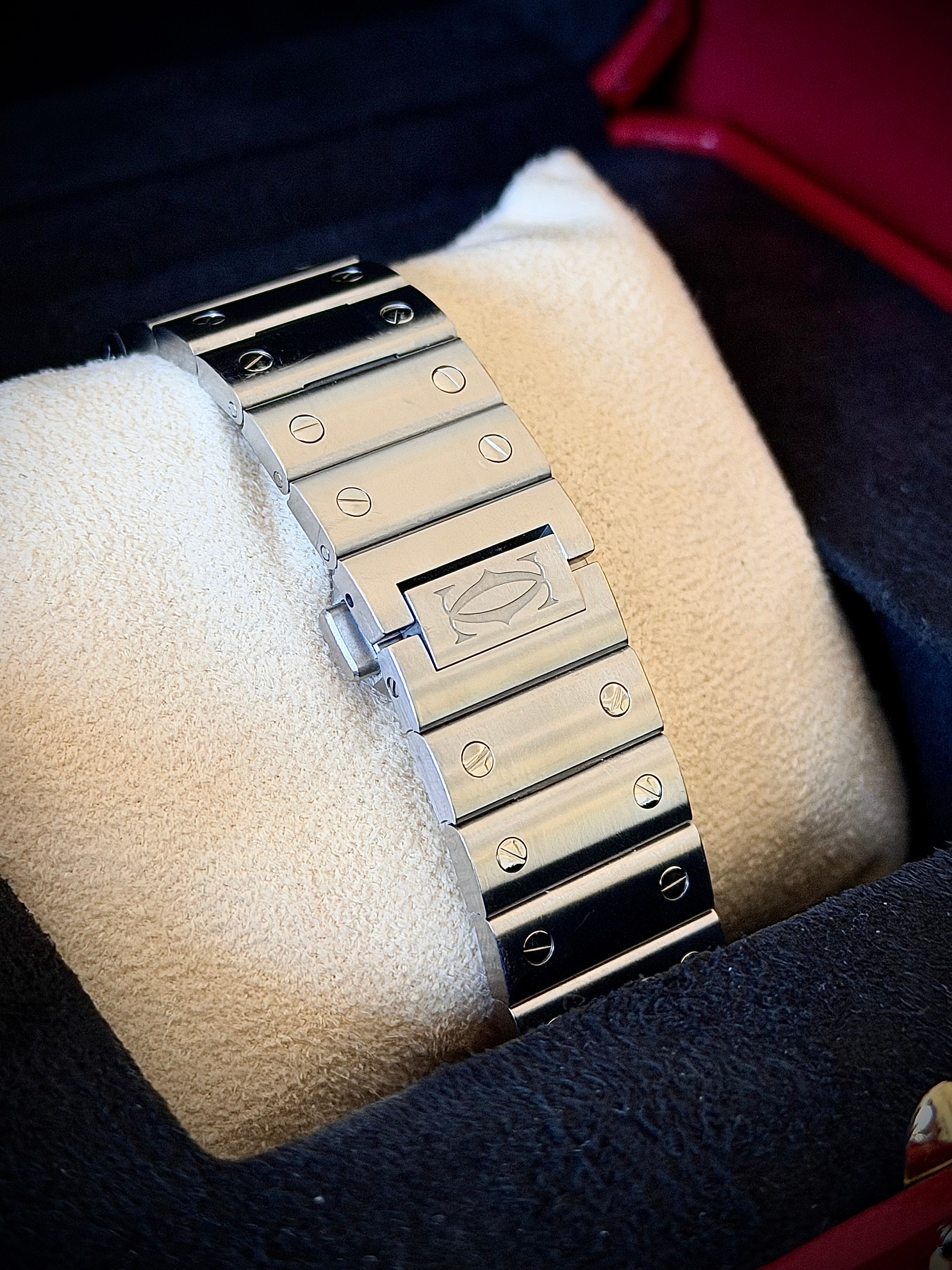 2024 CARTIER SANTOS DE CARTIER LARGE, BLUE DIAL, WSSA0030, BOX AND PAPERS, INC GST