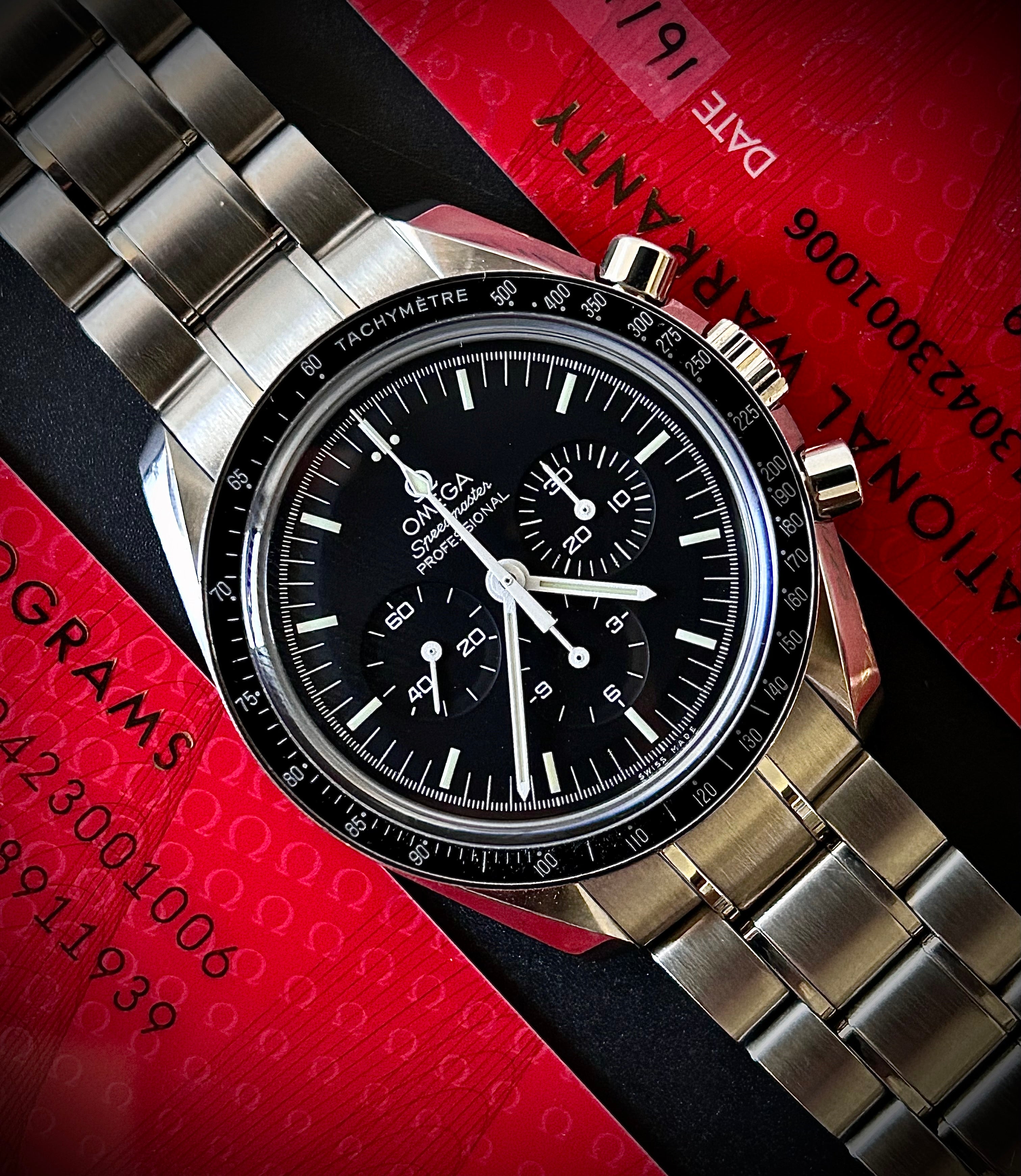 2020 OMEGA SPEEDMASTER MOONWATCH SAPPHIRE SANDWICH, FULLY SERVICED, BIG BOX, FULL SET, INC GST