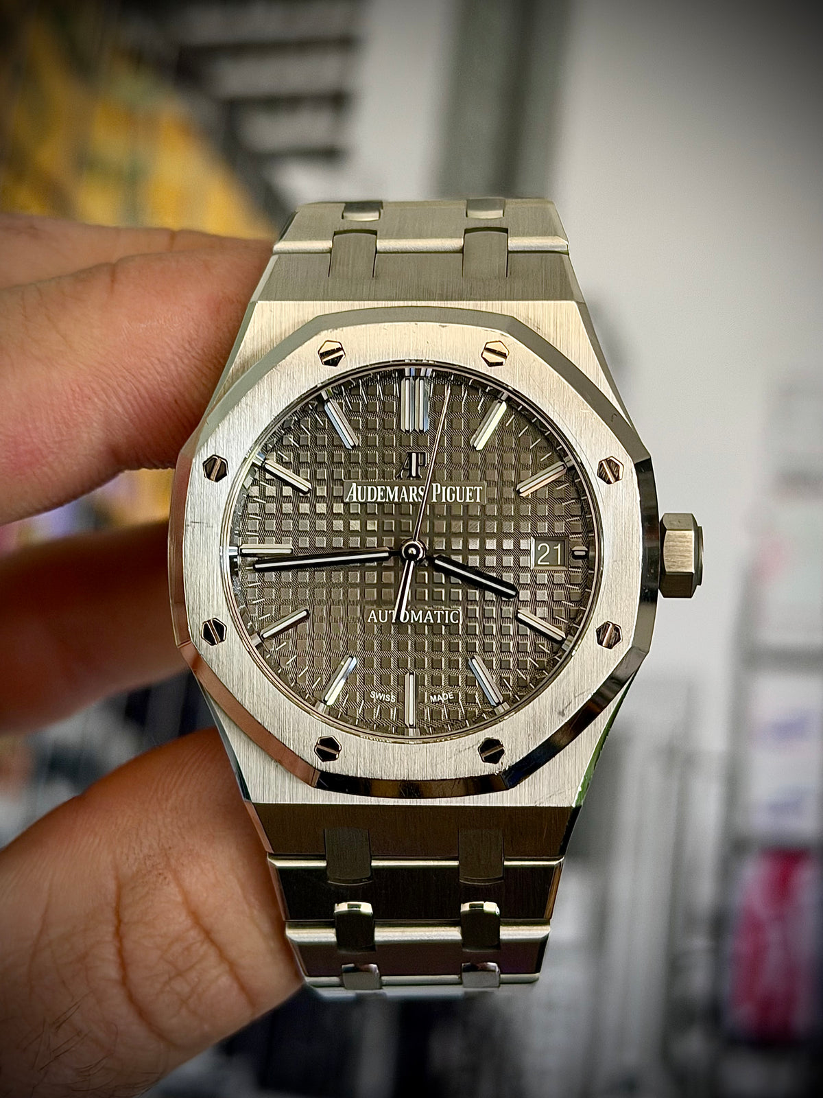 2019 AUDEMARS PIGUET ROYAL OAK 37MM, 15450ST.OO.1256ST.02, GREY DIAL, 2024 SERVICE, BOX & PAPERS, INC GST