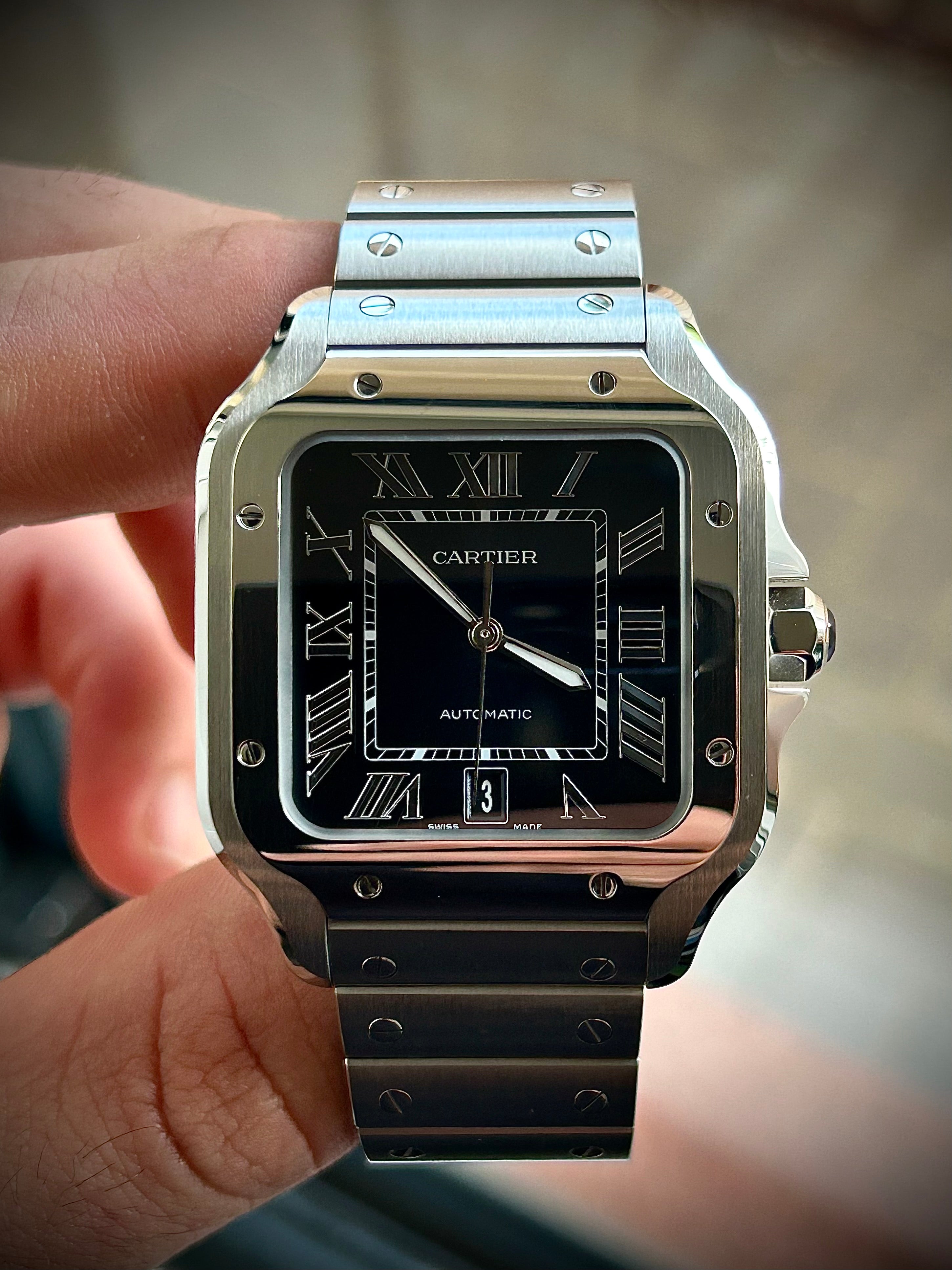 2022 CARTIER SANTOS DE CARTIER LARGE, BLUE DIAL, WSSA0030, FULL SET, INC GST