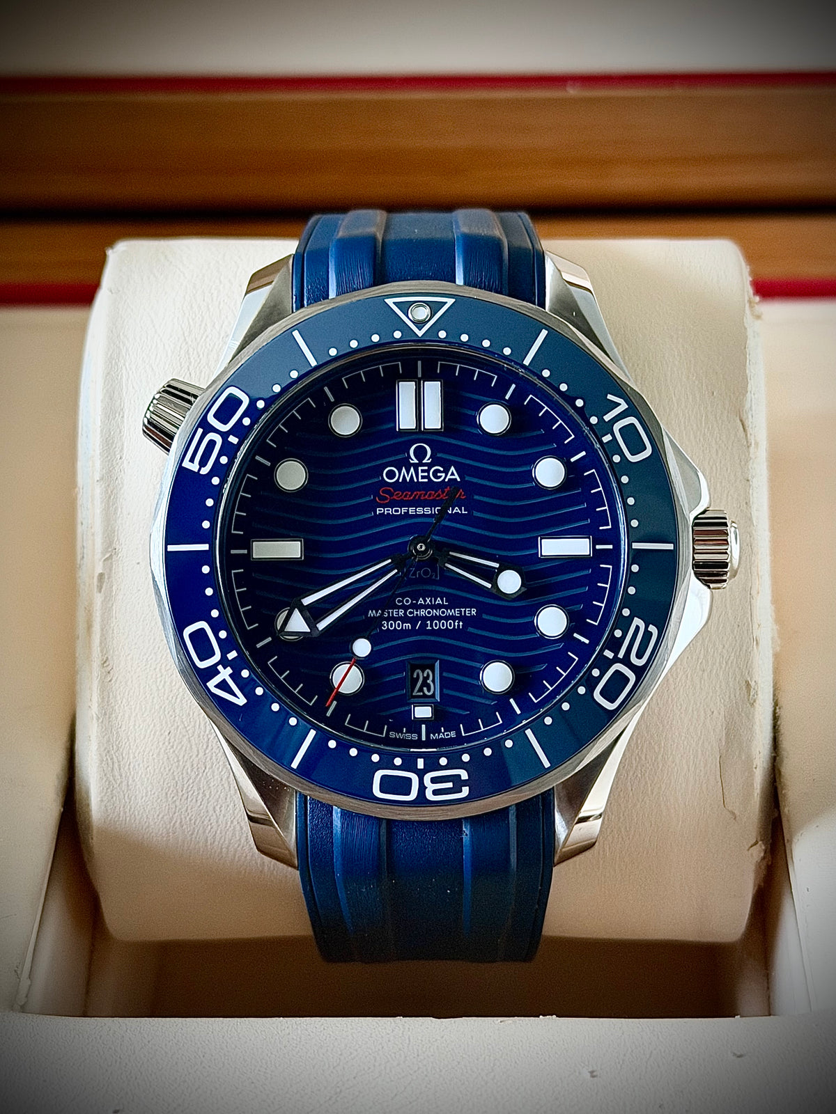 2024 OMEGA SEAMASTER DIVER 300M, 210.32.42.20.03.001, BLUE DIAL, BLUE RUBBER STRAP, FULL SET, INC GST