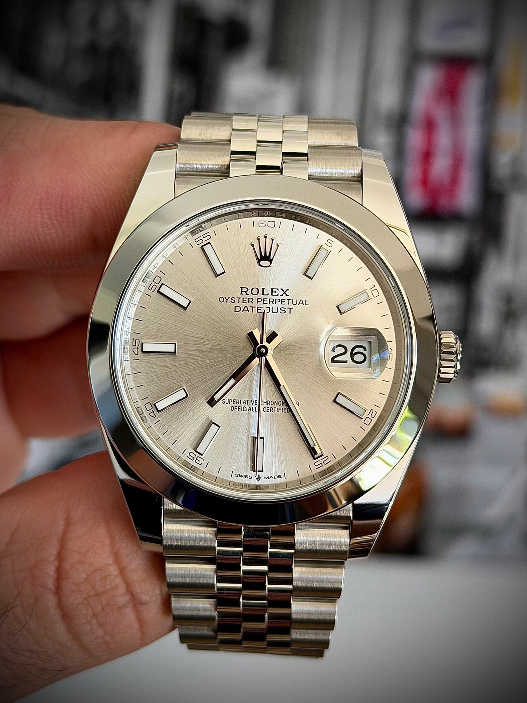 2025 ROLEX DATEJUST 41, SILVER DIAL, 126300, FULL SET, INC GST
